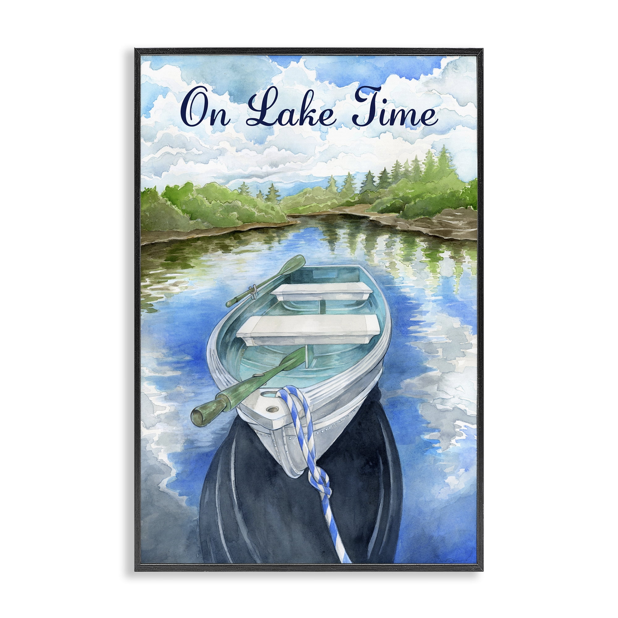 Stupell Industries On Lake Time Canoe Transportation Painting Black Framed Art Print Wall Art, 20 x 30