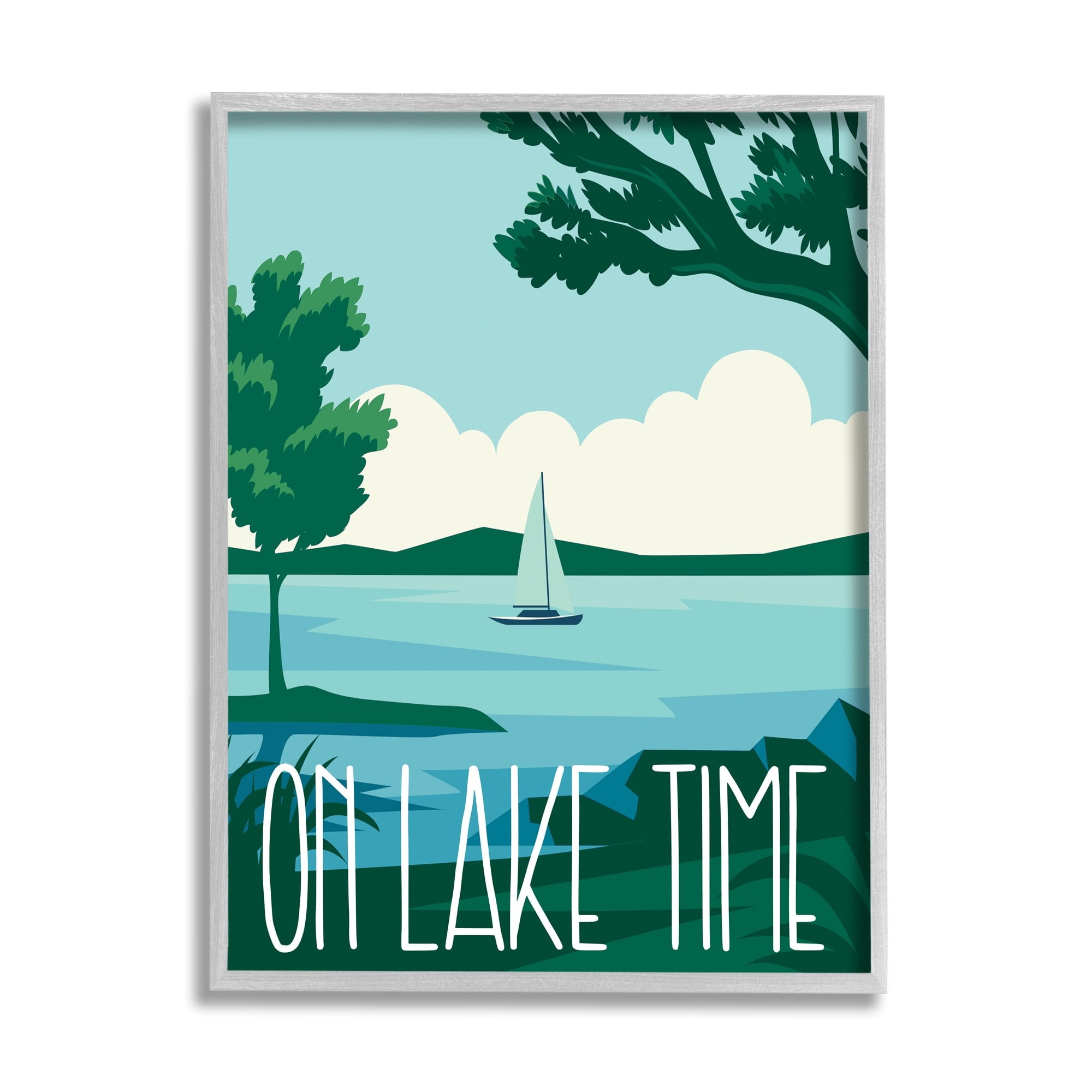 Stupell Industries On Lake Time Modern Nature Scenery Coastal Painting Gray Framed Art Print Wall Art