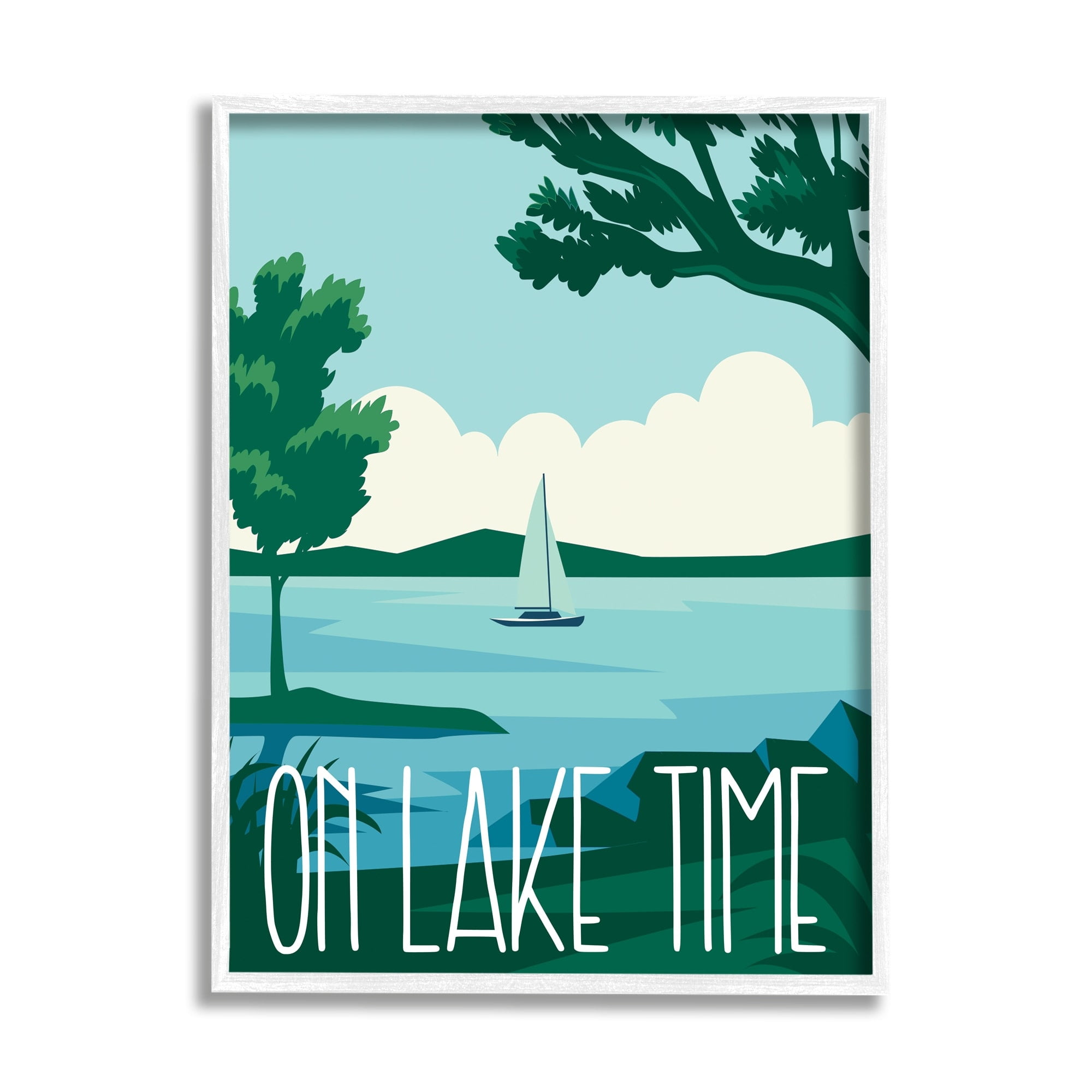 Stupell Industries On Lake Time Modern Nature Scenery Coastal Painting White Framed Art Print Wall Art
