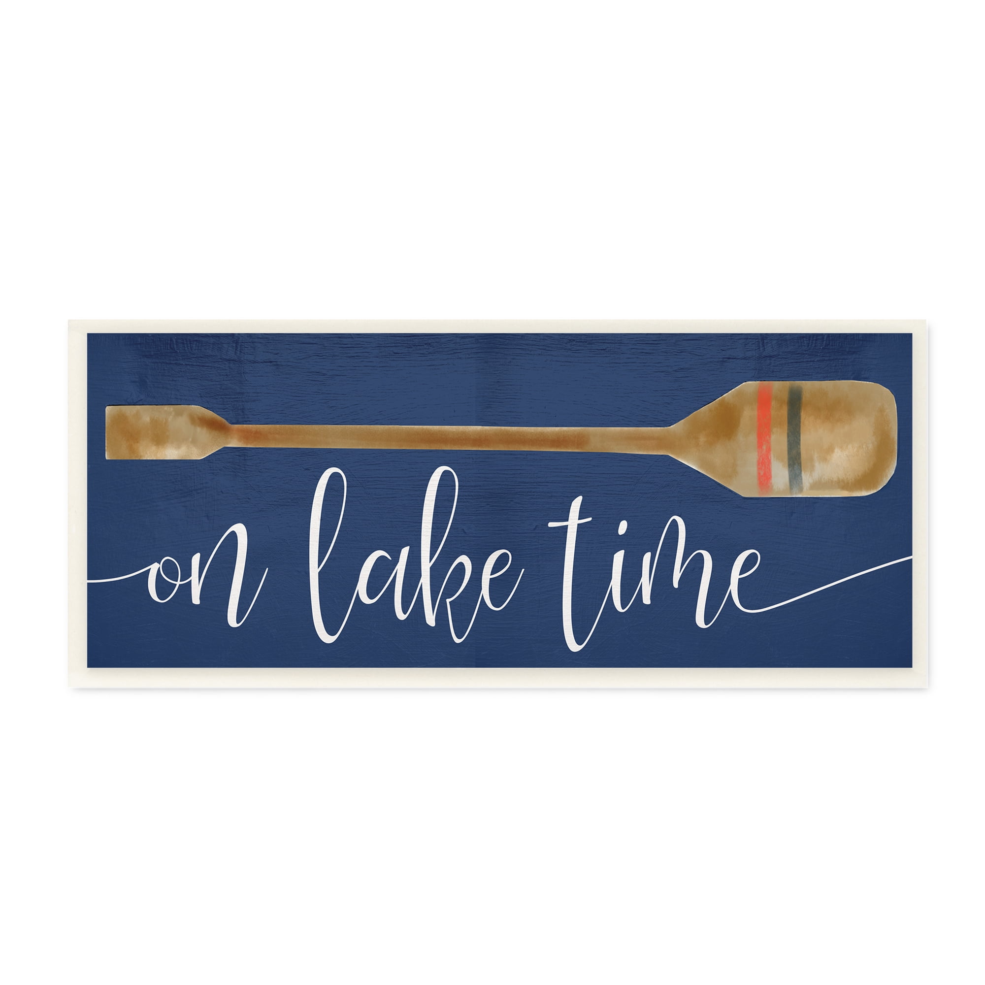 Stupell Industries On Lake Time Phrase Boat Oar over Blue Inspirational Painting Unframed Art Print Wall Art, 7 x 17