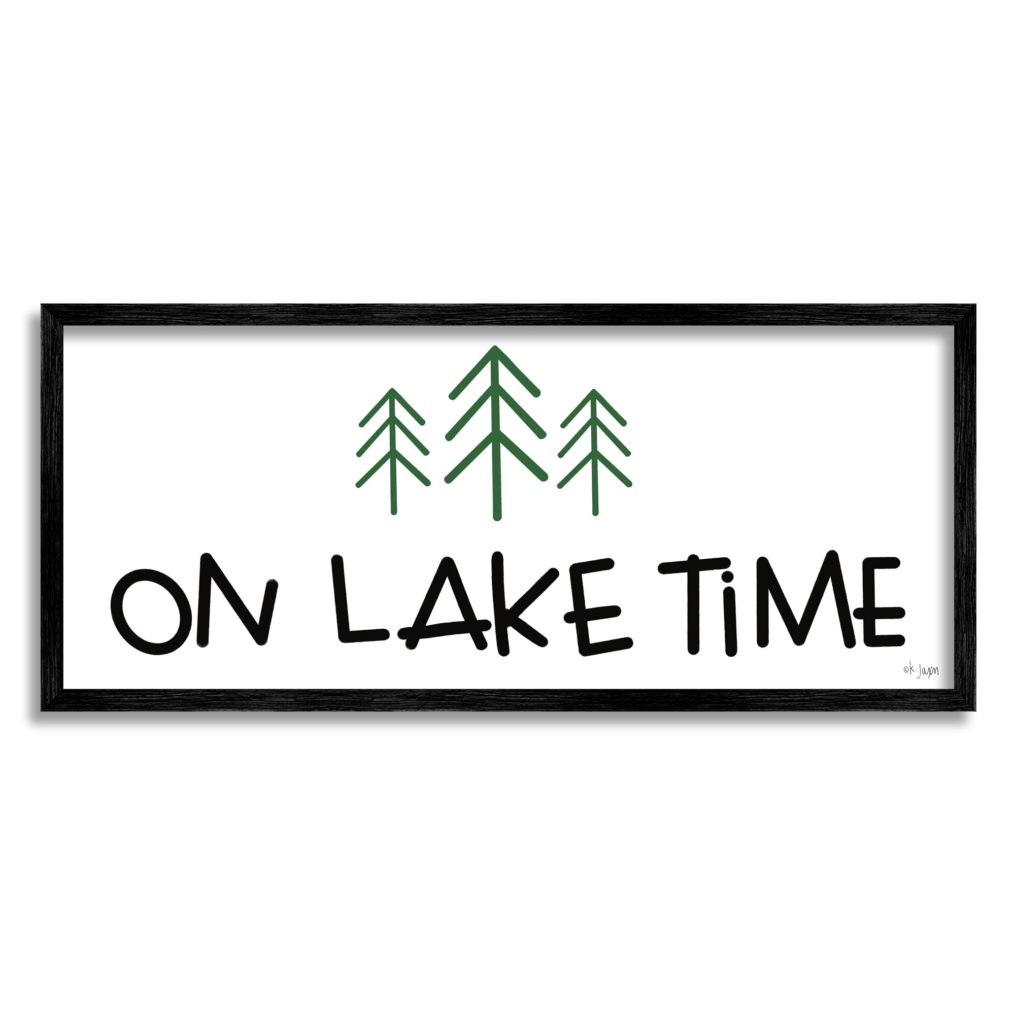 Stupell Industries On Lake Time Phrase Typography Pine Tree Doodle Framed Wall Art, 30 x 13, Design by Jaxn Blvd.
