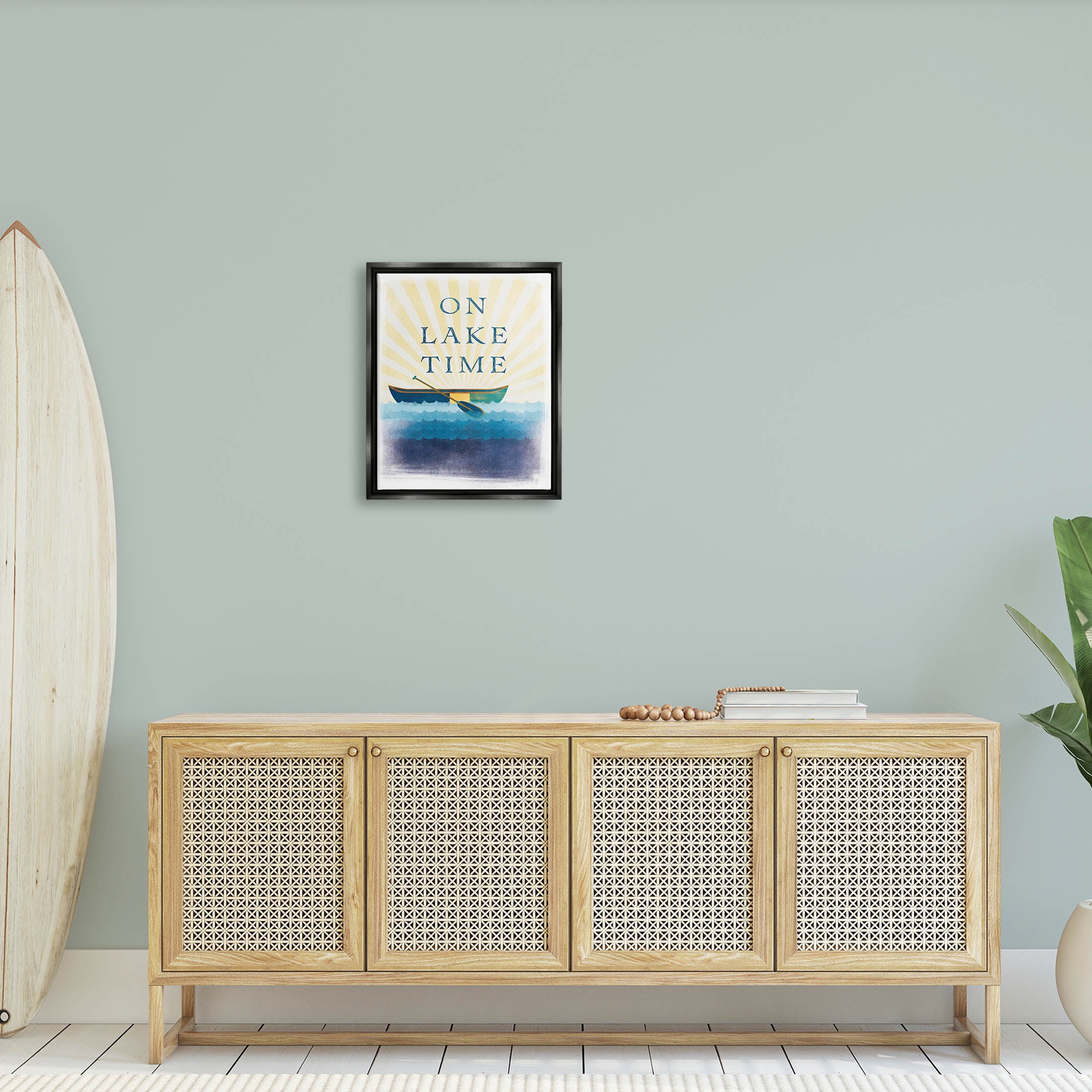 Stupell Industries On Lake Time Relaxing Sun Rays Graphic Art Jet Black Floating Framed Canvas Print Wall Art, Design by JJ Design House LLC
