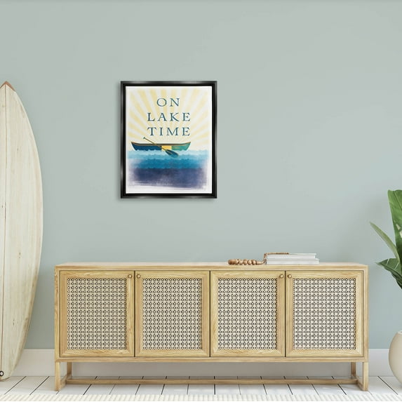 Stupell Industries On Lake Time Relaxing Sun Rays Graphic Art Jet Black Floating Framed Canvas Print Wall Art, Design by JJ Design House LLC
