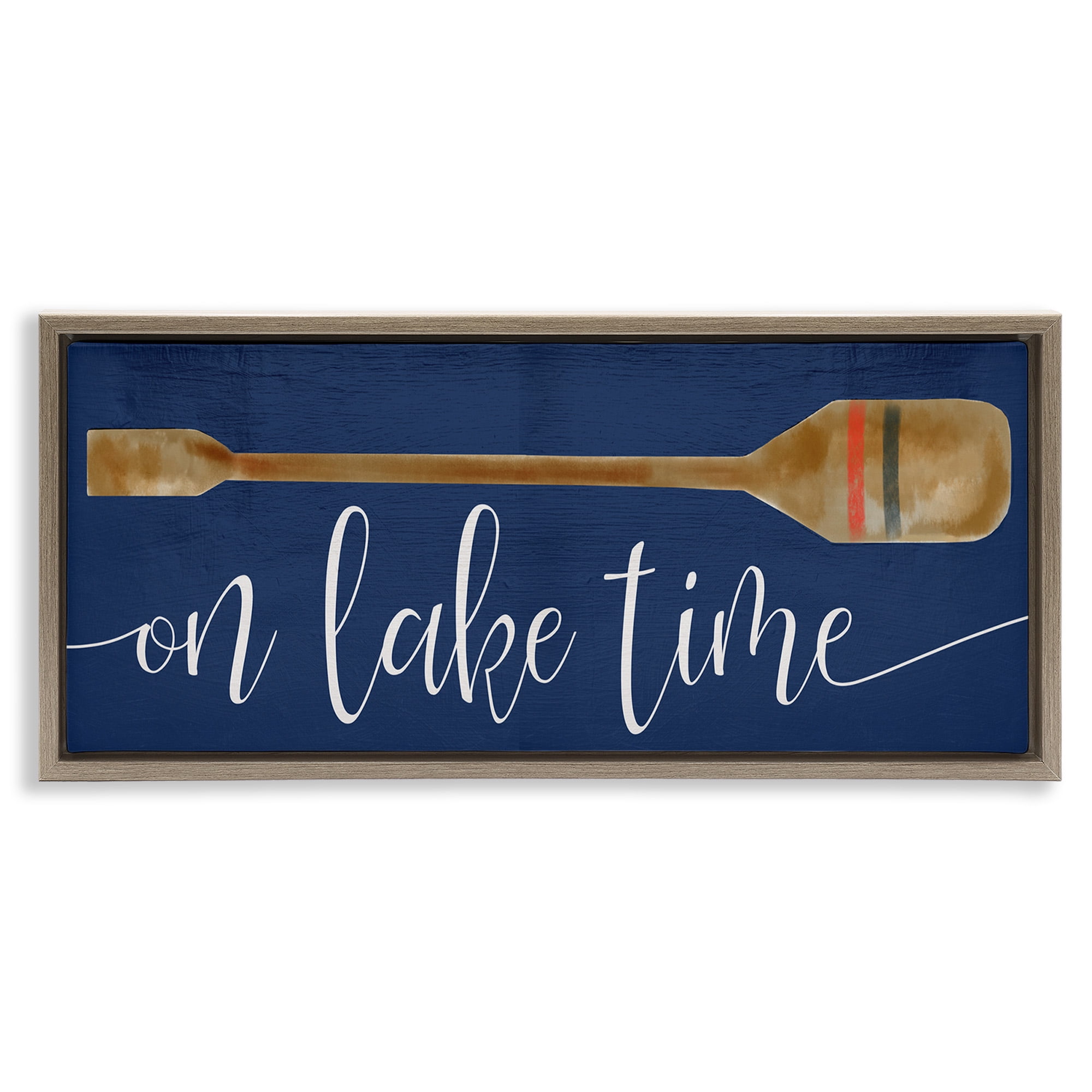 Stupell Industries On Lake Time with Oar Typography Painting Brown Floater Framed Canvas Art Print Wall Art, 31 x 14