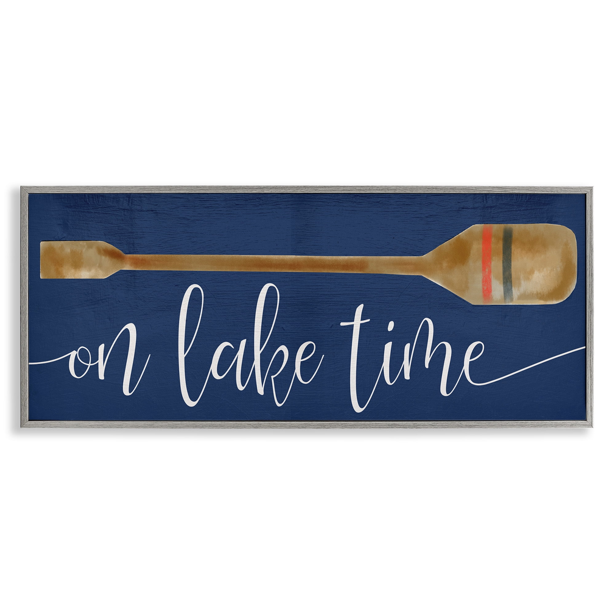 Stupell Industries On Lake Time with Oar Typography Painting Gray Framed Art Print Wall Art, 30 x 13