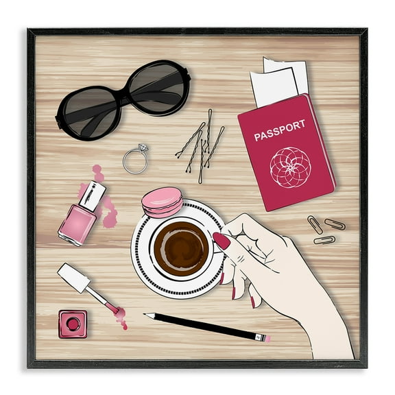 Stupell Industries On My Desk View Beauty & Fashion Painting Black Framed Art Print Wall Art, 12 x 12