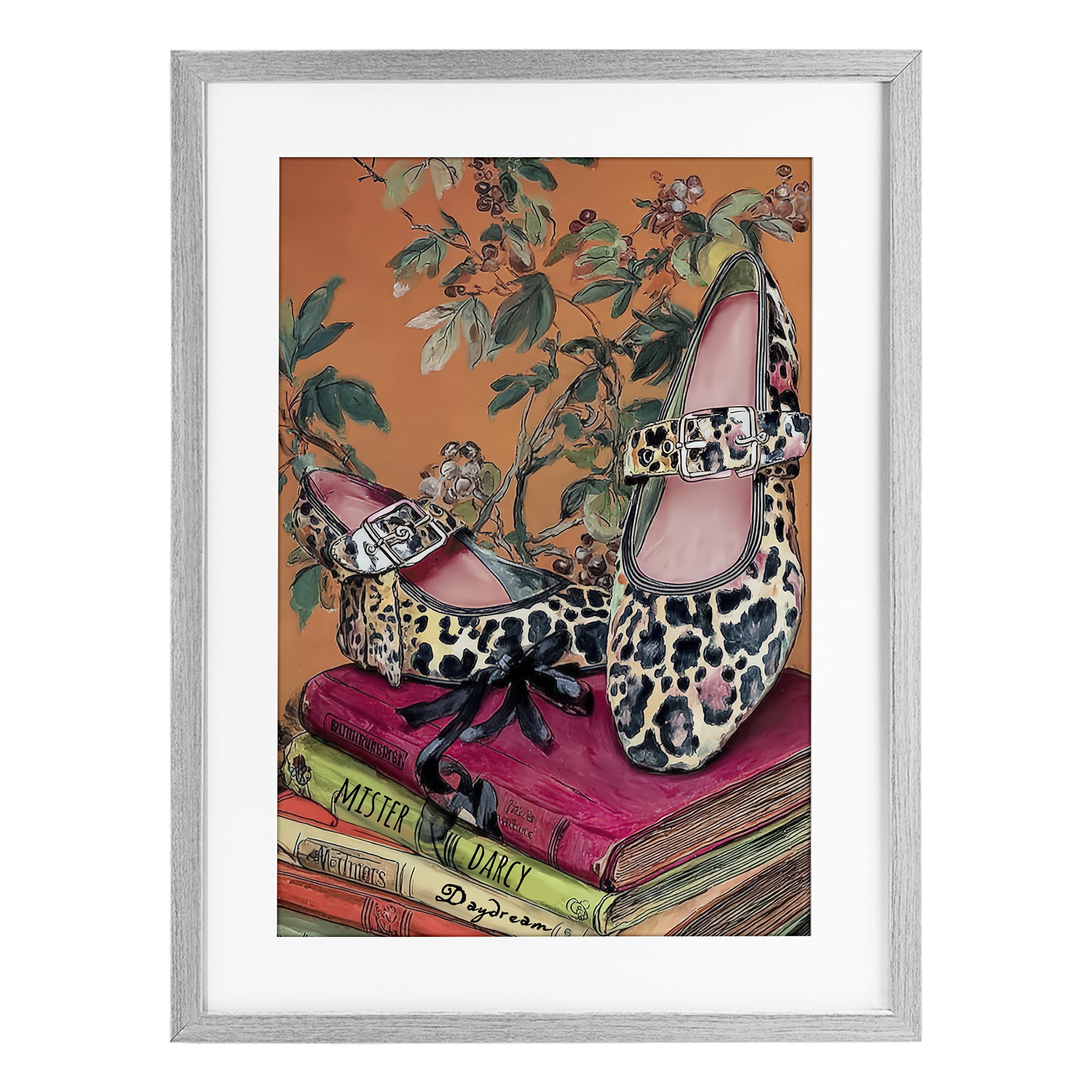 Stupell Industries On My Feet Shoes & Books Gray Framed Print Under Glass, design by Annabelle Hall