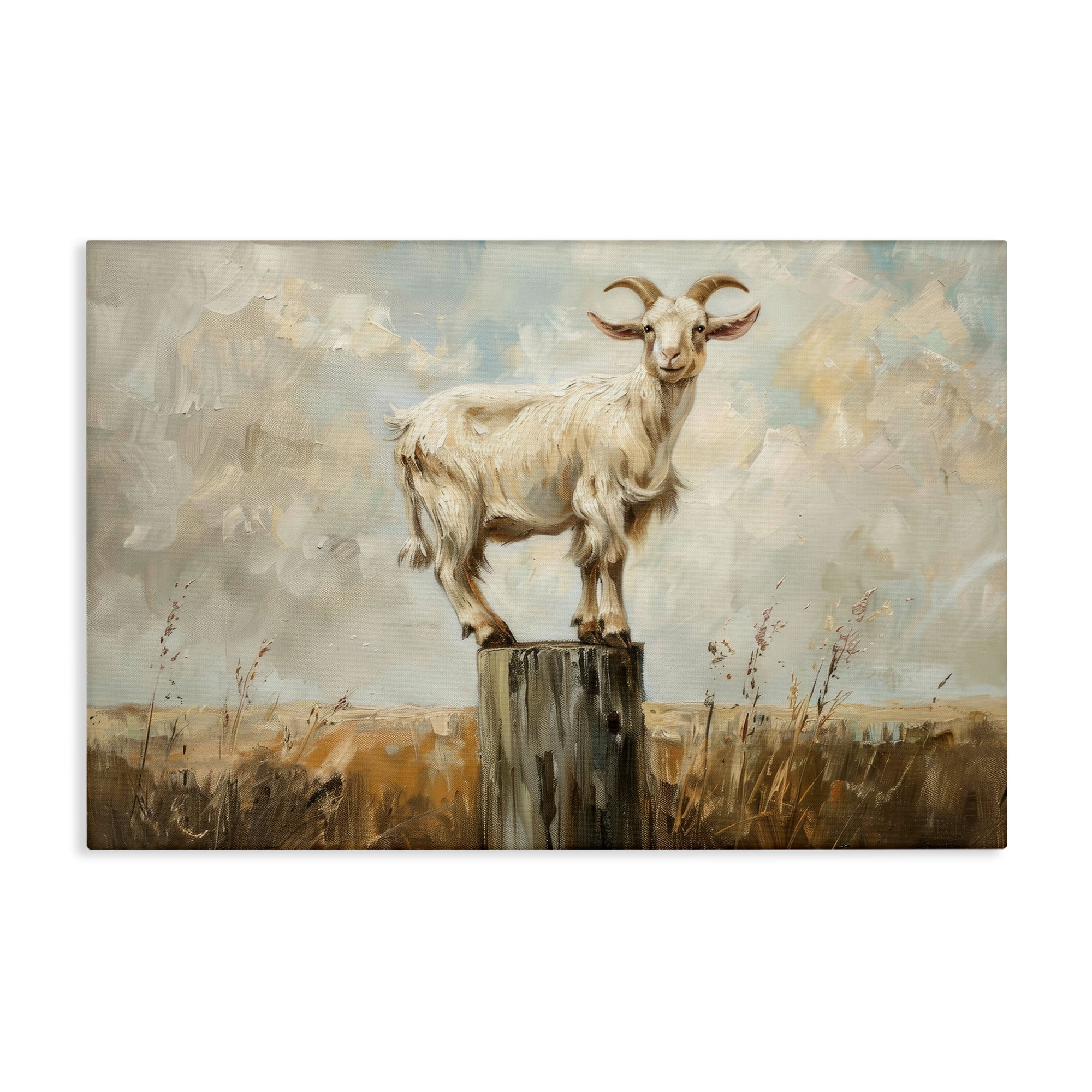 Stupell Industries On The Fence Goat Animals & Insects Painting Gallery Wrapped Canvas Art Print Wall Art, 30 x 20