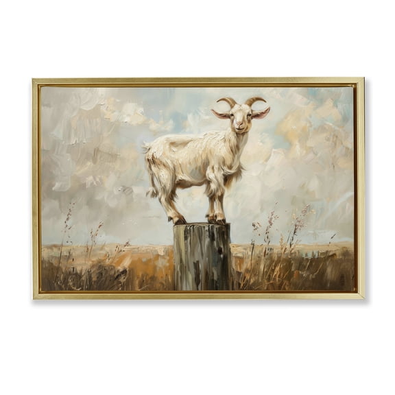 Stupell Industries On The Fence Goat Animals & Insects Painting Gold Floater Framed Canvas Art Print Wall Art, 31 x 21