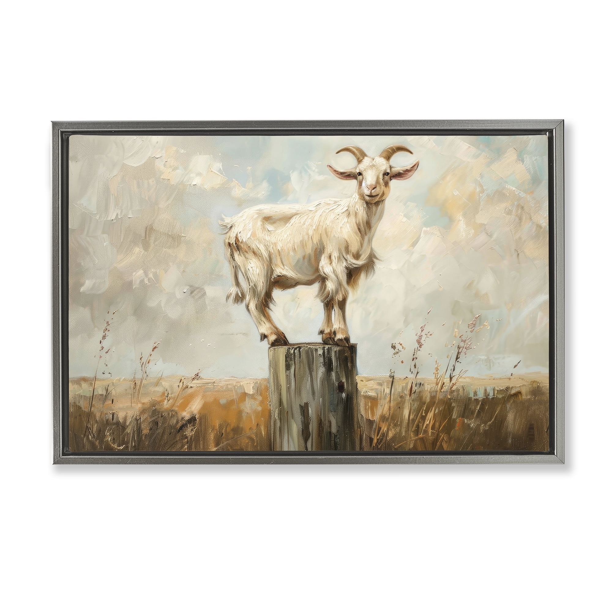 Stupell Industries On The Fence Goat Animals & Insects Painting Gray Floater Framed Canvas Art Print Wall Art, 25 x 17
