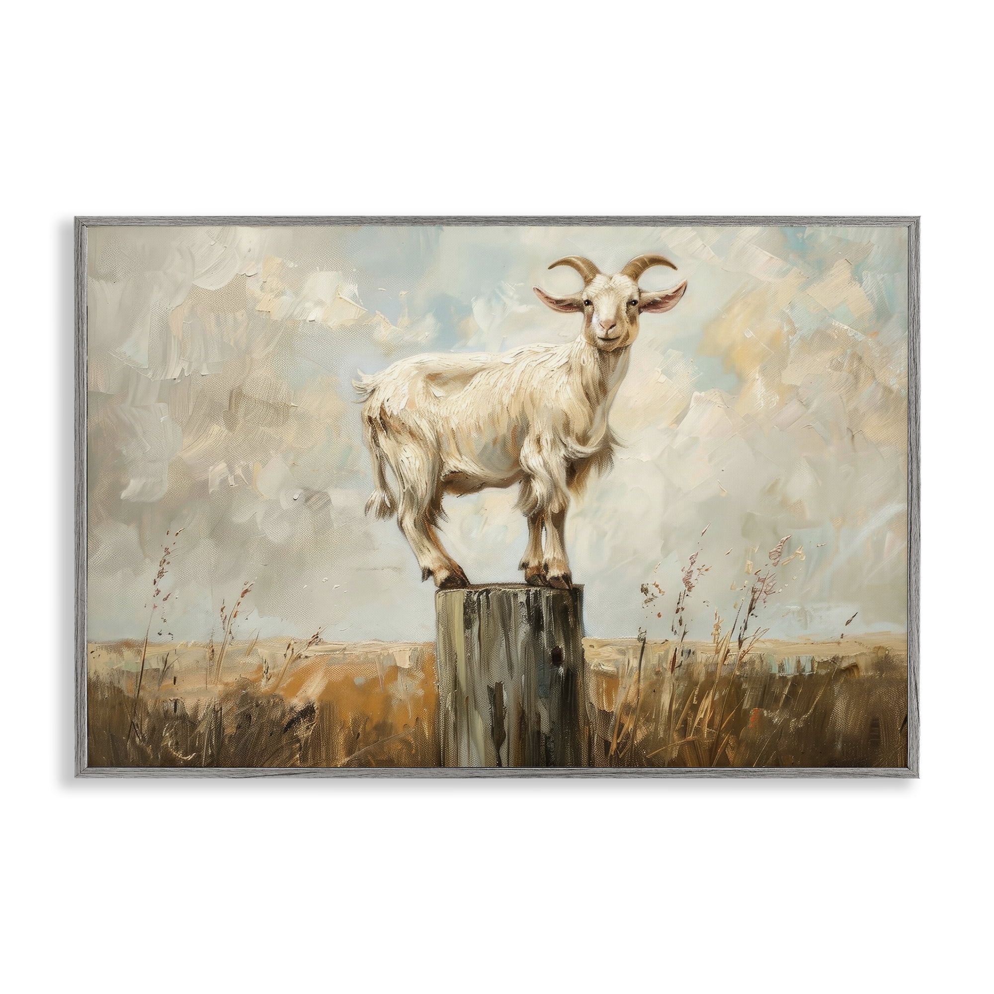 Stupell Industries On The Fence Goat Animals & Insects Painting Gray Framed Art Print Wall Art, 30 x 20