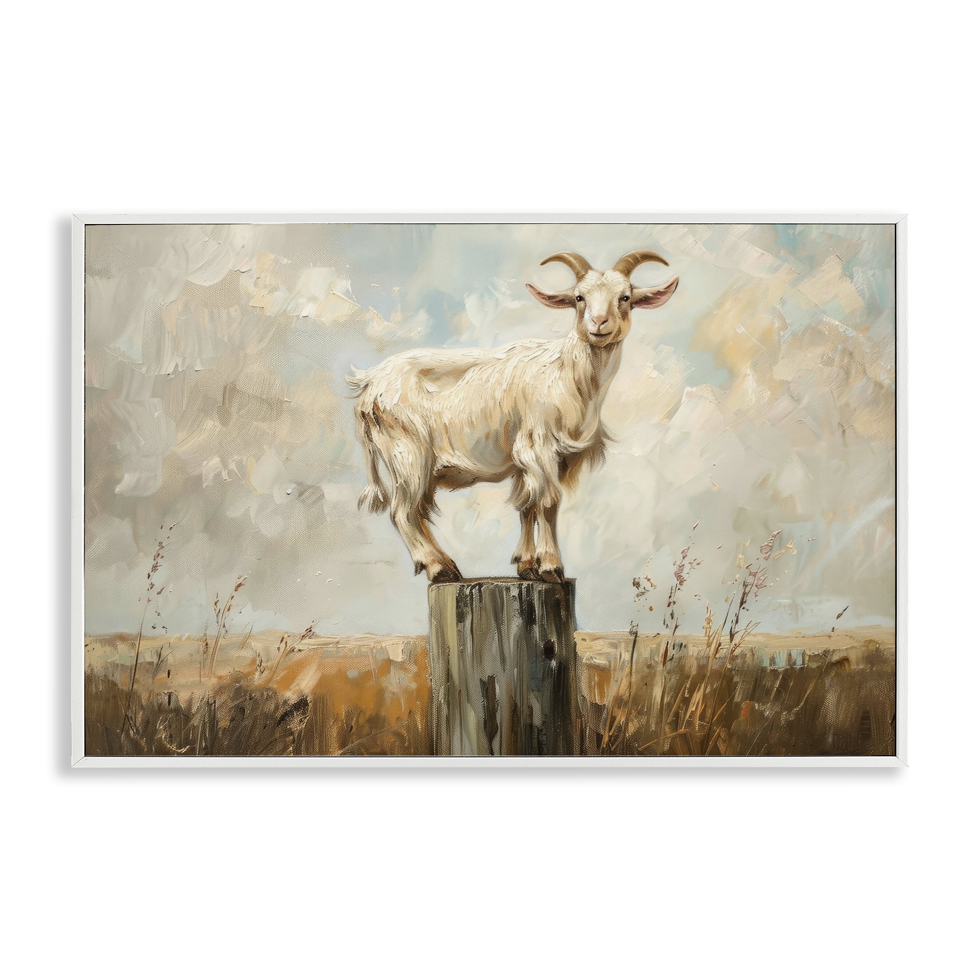 Stupell Industries On The Fence Goat Animals & Insects Painting White Framed Art Print Wall Art, 30 x 20