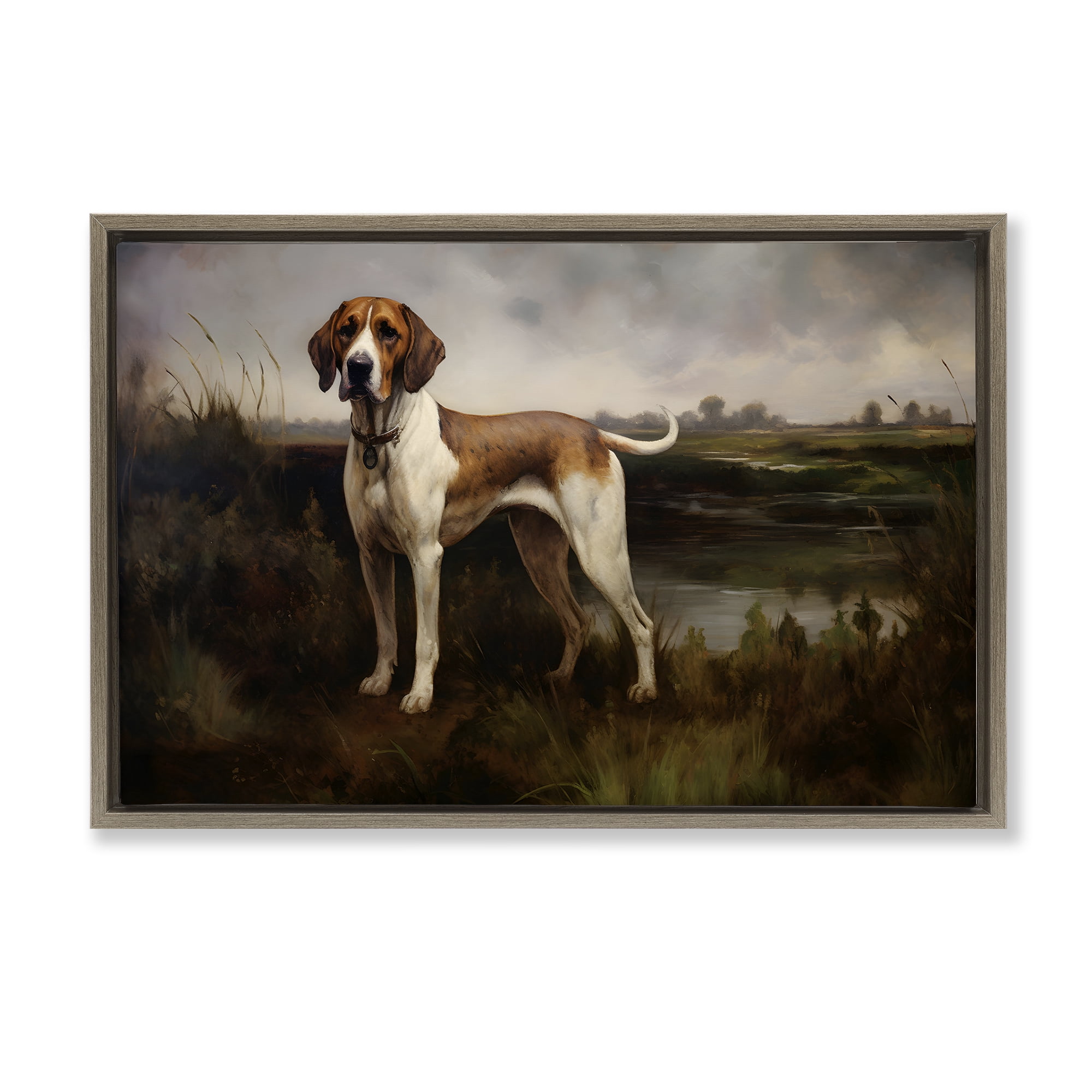 Stupell Industries On The Hunt Landscape Landscape Painting Brown Floater Framed Canvas Art Print Wall Art, 31 x 21