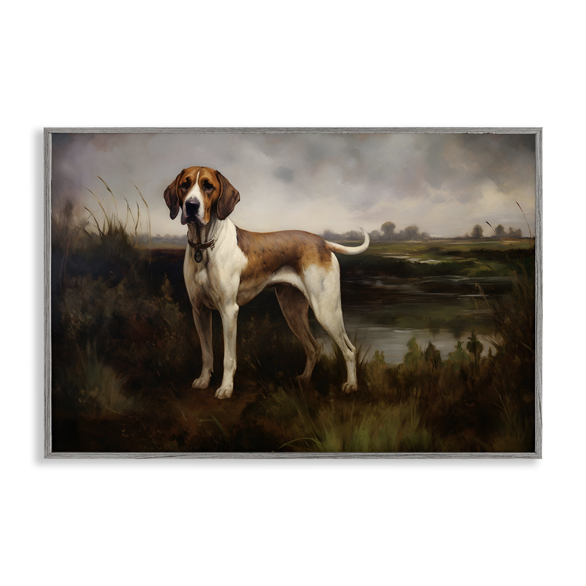 Stupell Industries On The Hunt Landscape Landscape Painting Gray Framed Art Print Wall Art, 18 x 12