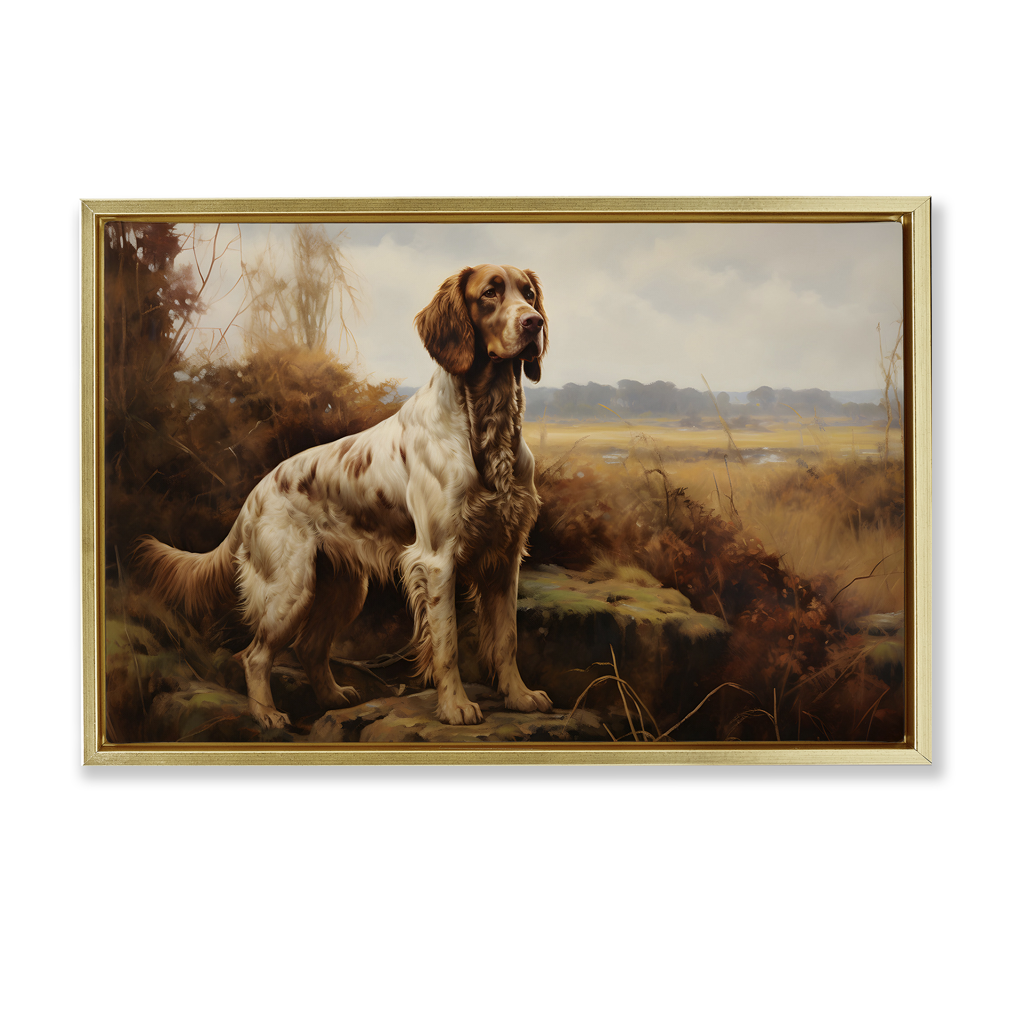 Stupell Industries On The Hunt Scenery Landscape Painting Gold Floater Framed Canvas Art Print Wall Art, 31 x 21