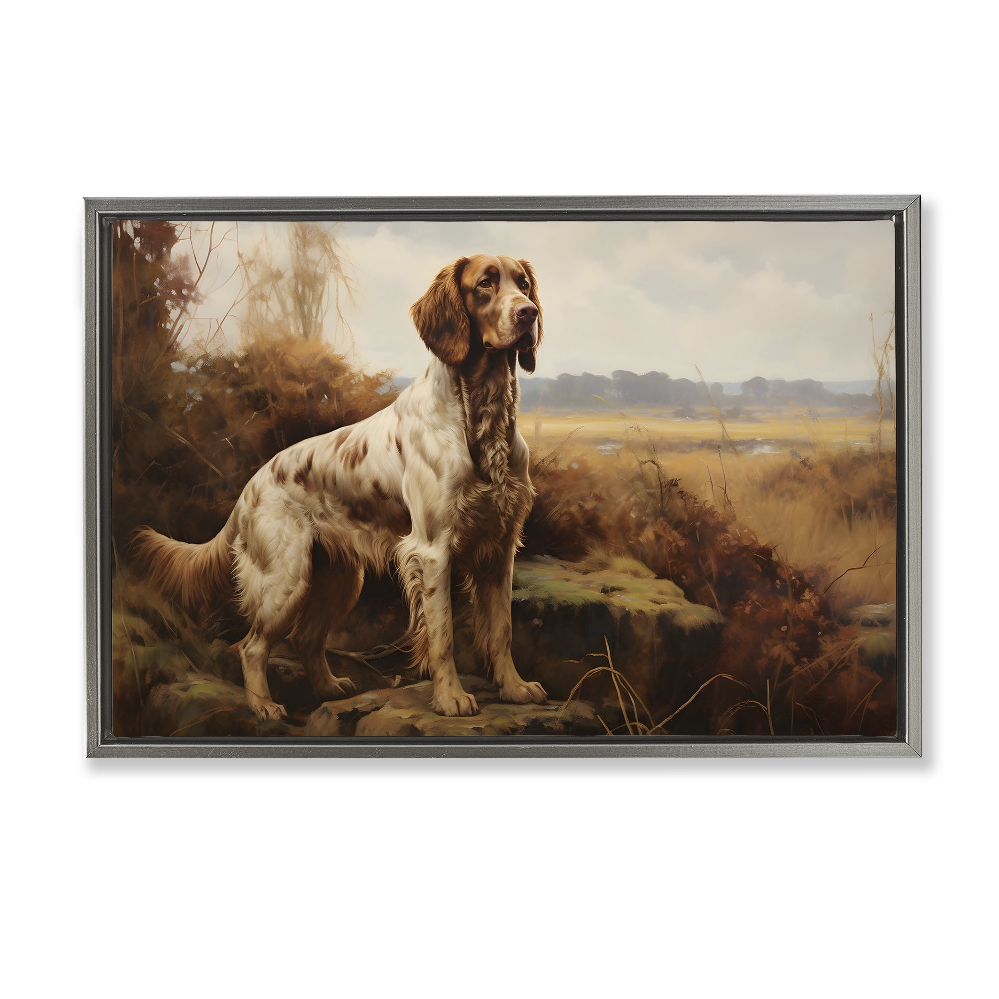Stupell Industries On The Hunt Scenery Landscape Painting Gray Floater Framed Canvas Art Print Wall Art, 31 x 21