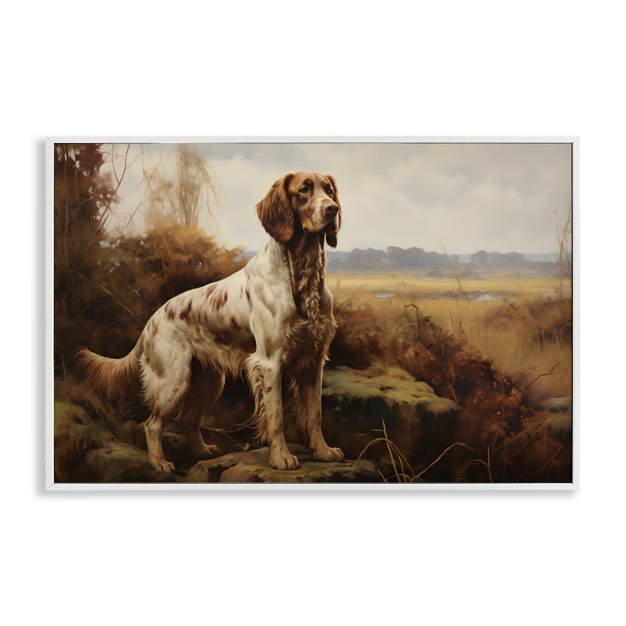 Stupell Industries On The Hunt Scenery Landscape Painting White Framed Art Print Wall Art, 18 x 12