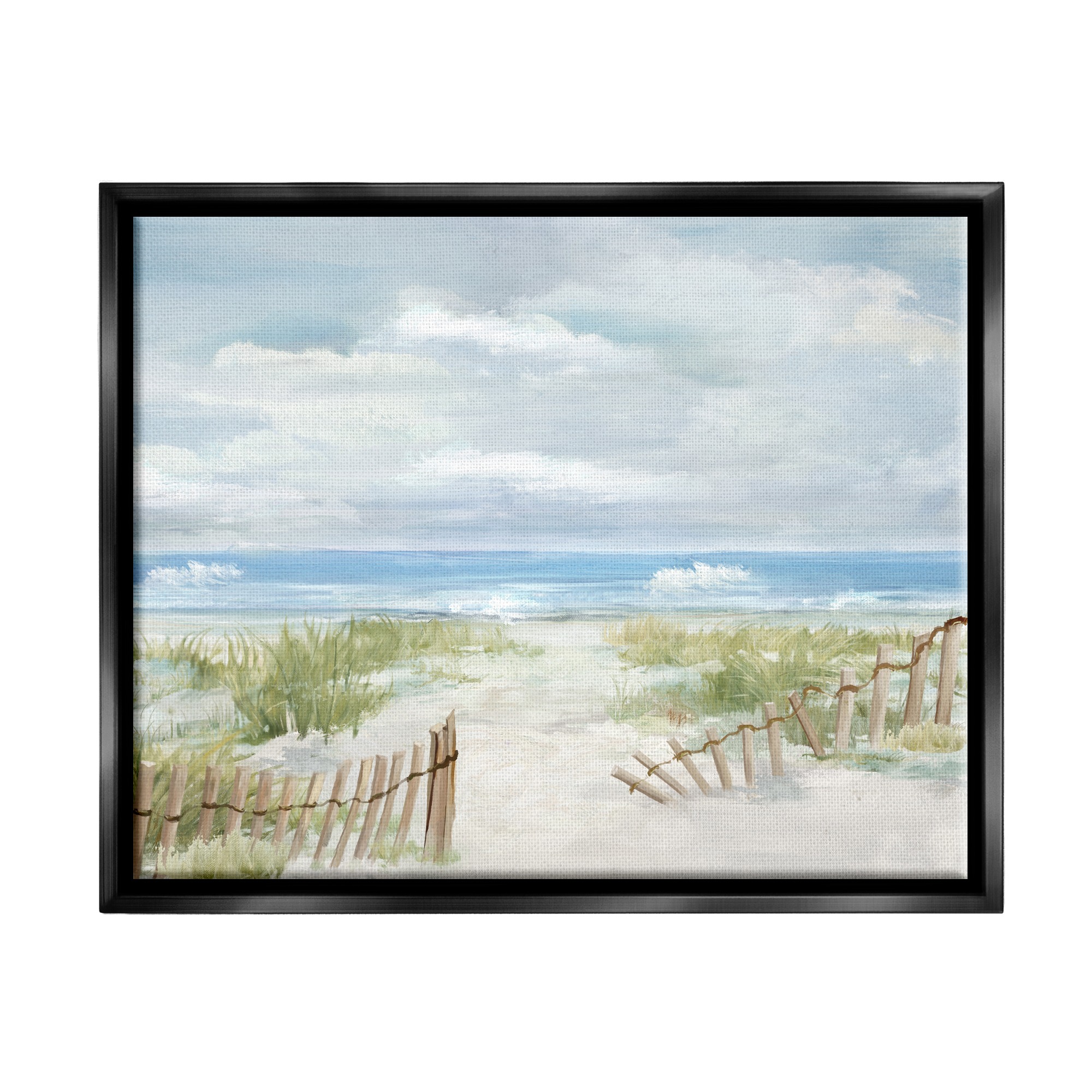 Stupell Industries On The Island Landscape Landscape Painting Black Floater Framed Canvas Art Print Wall Art, 21 x 17