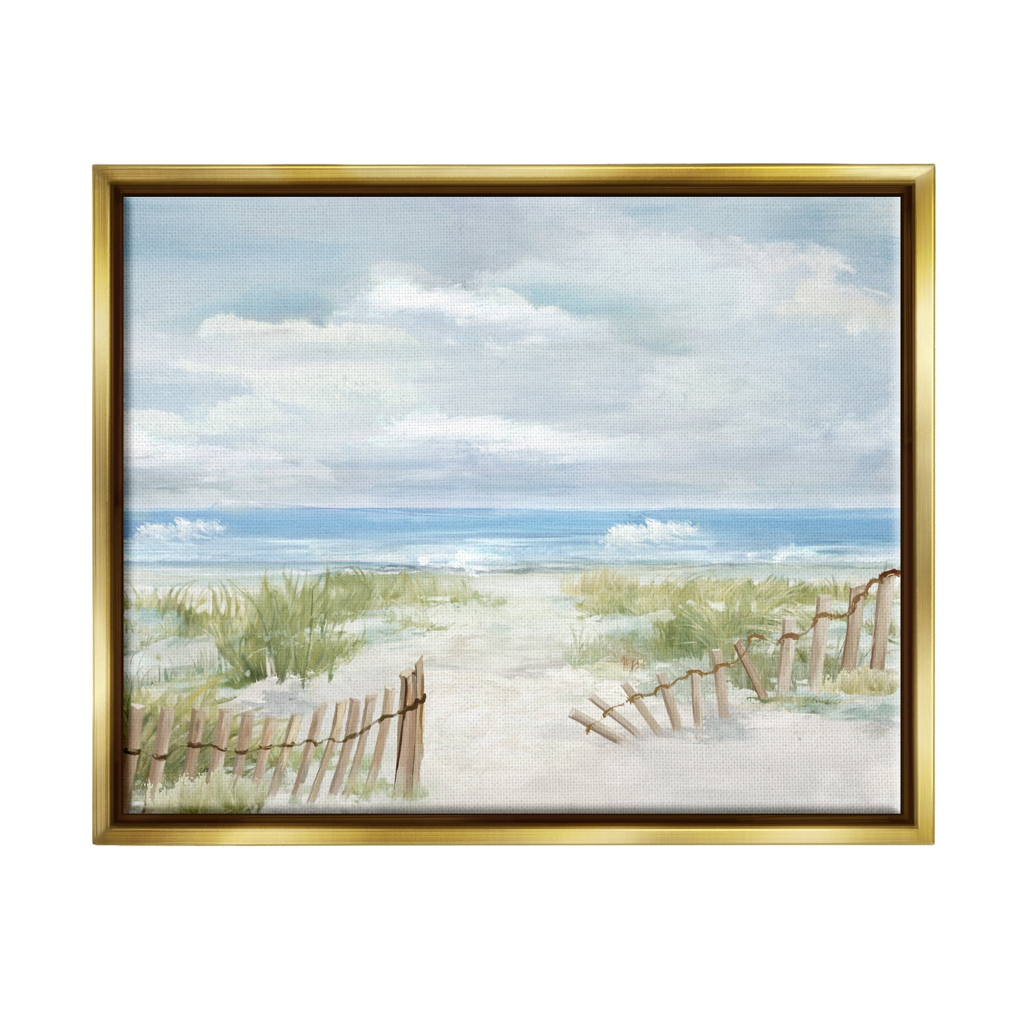 Stupell Industries On The Island Landscape Landscape Painting Gold Floater Framed Canvas Art Print Wall Art, 21 x 17