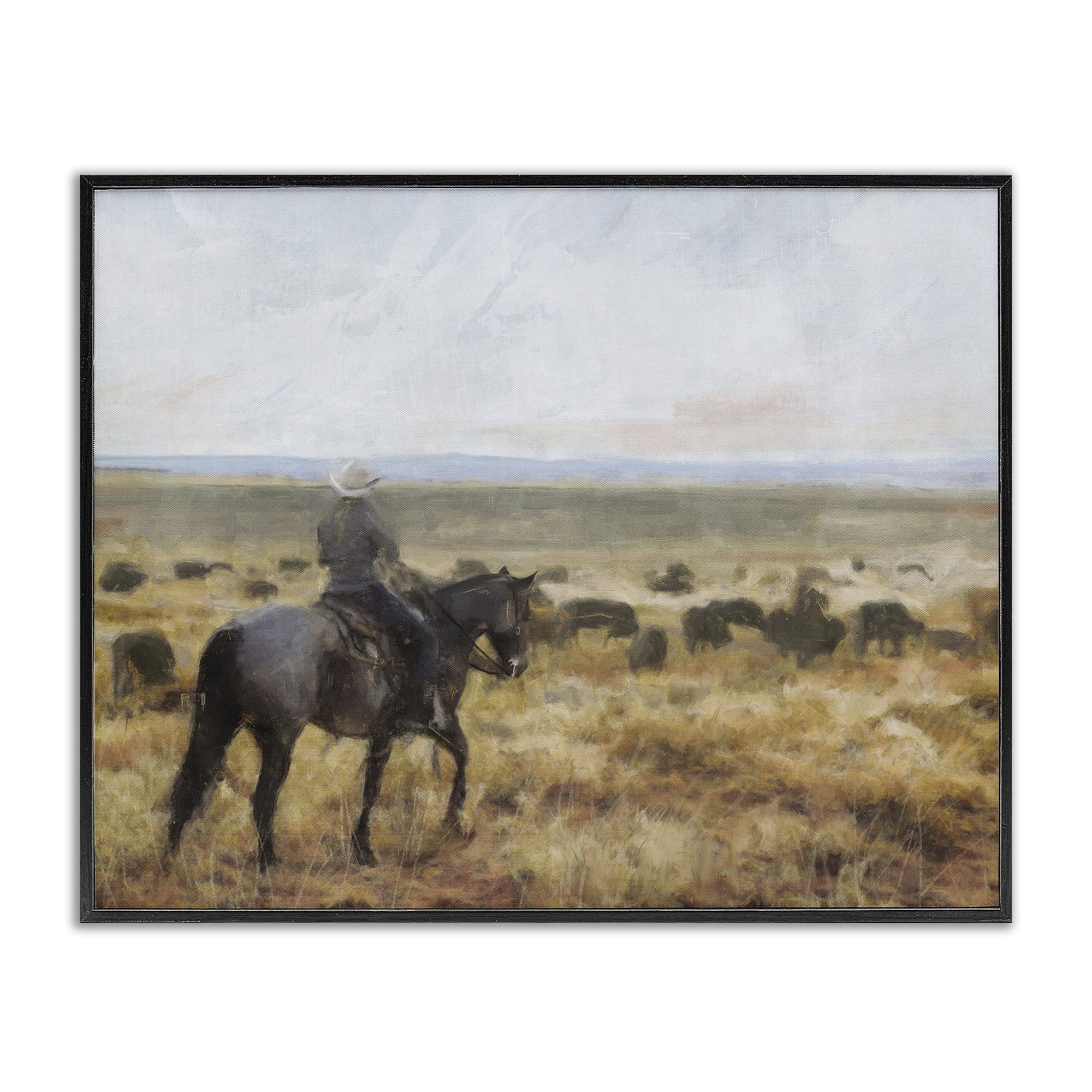 Stupell Industries On The Range Cowboy Landscape Painting Black Framed Art Print Wall Art, 14 x 11