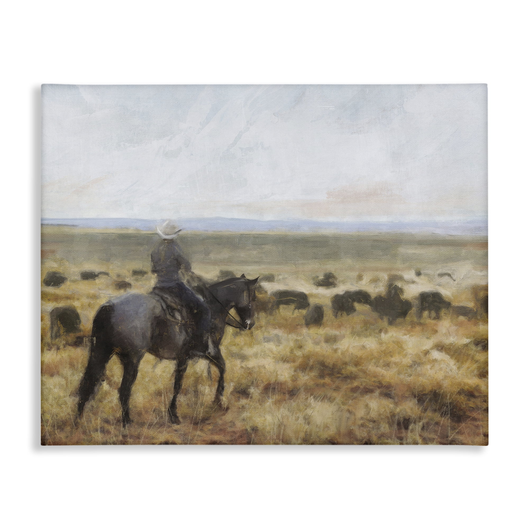 Stupell Industries On The Range Cowboy Landscape Painting Gallery Wrapped Canvas Art Print Wall Art, 30 x 24