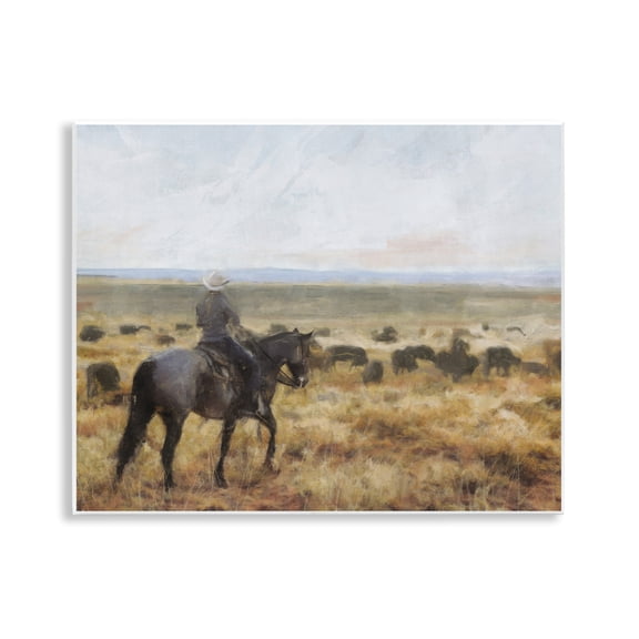 Stupell Industries On The Range Cowboy Landscape Painting Unframed Art Print Wall Art, 14 x 11