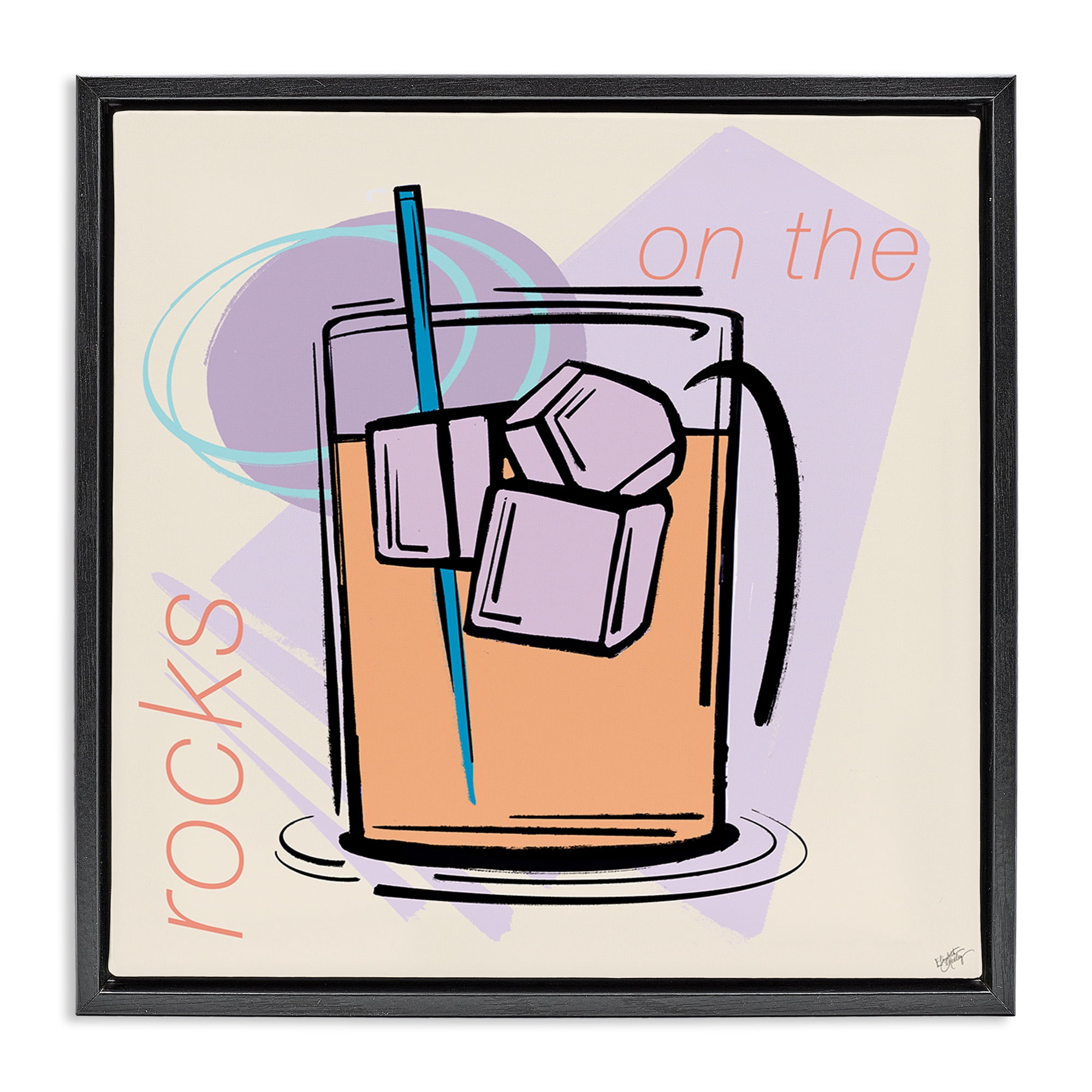 Stupell Industries On The Rocks Drink Food & Beverage Painting Black Floater Framed Canvas Art Print Wall Art, 18 x 18