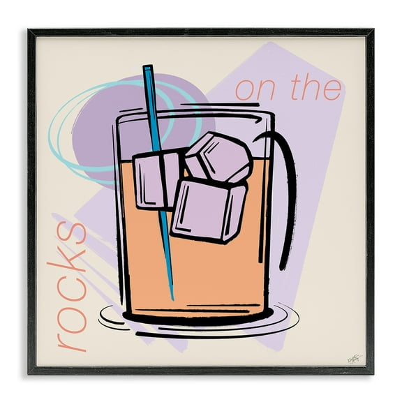 Stupell Industries On The Rocks Drink Food & Beverage Painting Black Framed Art Print Wall Art, 12 x 12