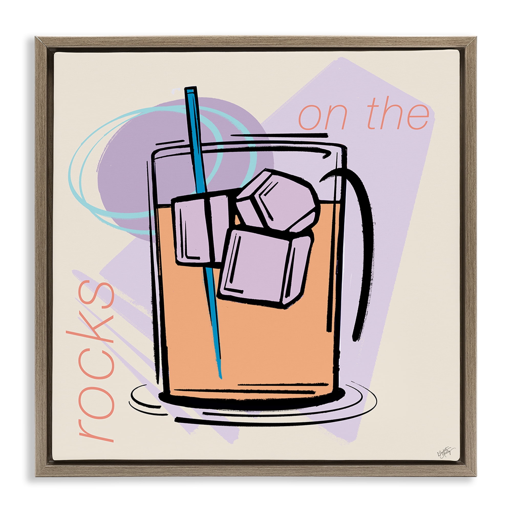 Stupell Industries On The Rocks Drink Food & Beverage Painting Brown Floater Framed Canvas Art Print Wall Art, 18 x 18