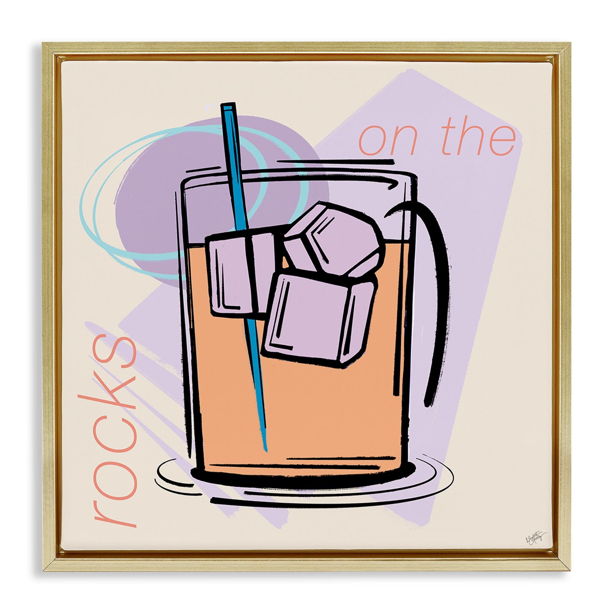 Stupell Industries On The Rocks Drink Food & Beverage Painting Gold Floater Framed Canvas Art Print Wall Art, 18 x 18