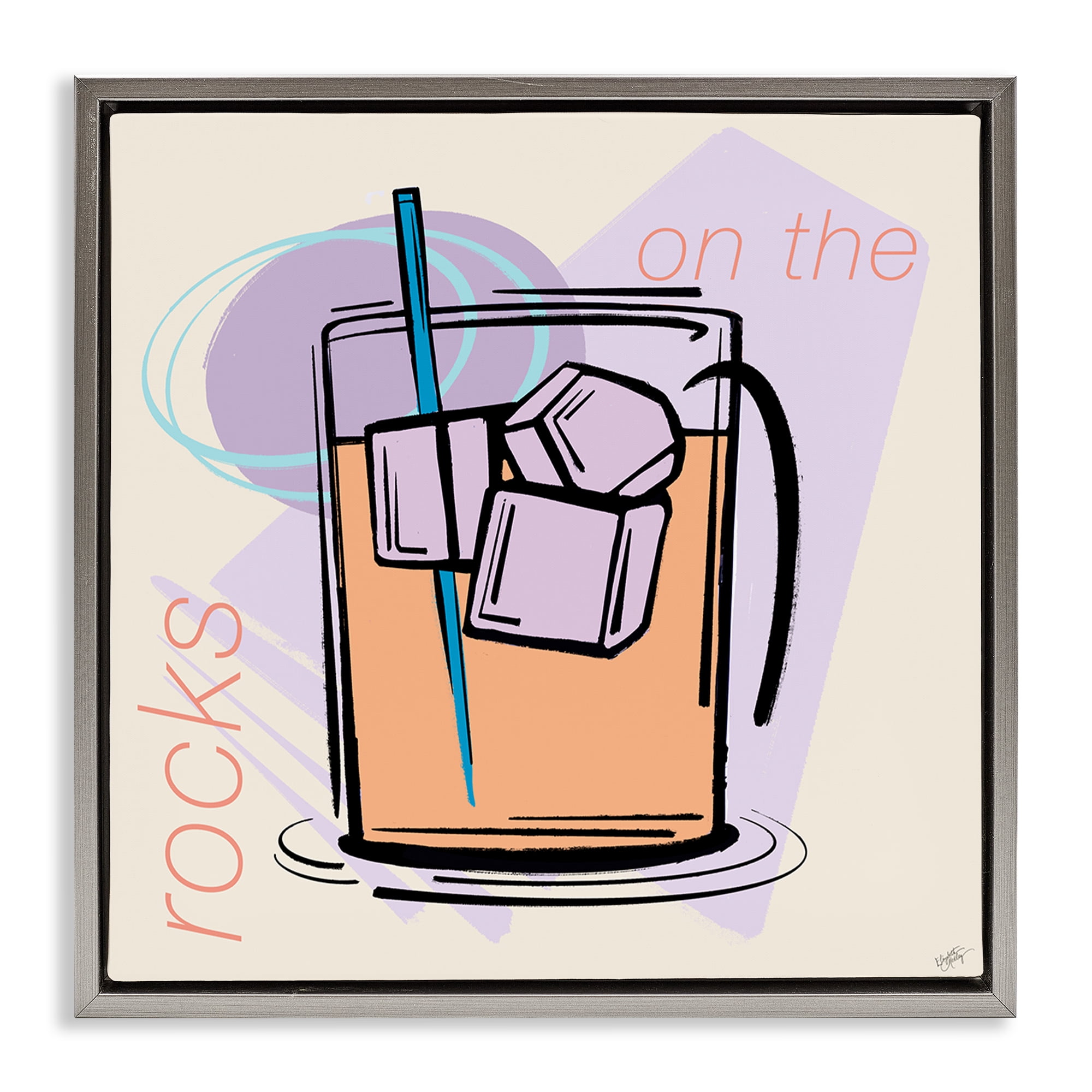 Stupell Industries On The Rocks Drink Food & Beverage Painting Gray Floater Framed Canvas Art Print Wall Art, 25 x 25