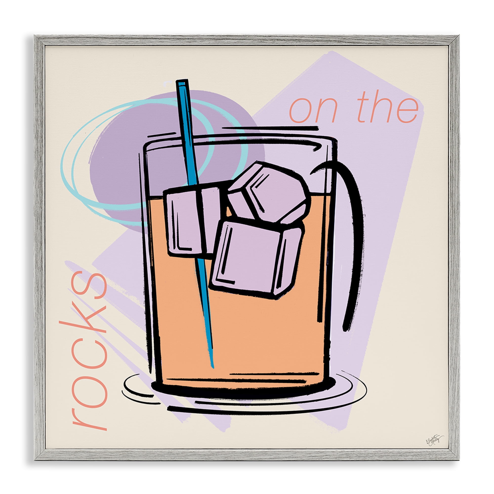 Stupell Industries On The Rocks Drink Food & Beverage Painting Gray Framed Art Print Wall Art, 24 x 24