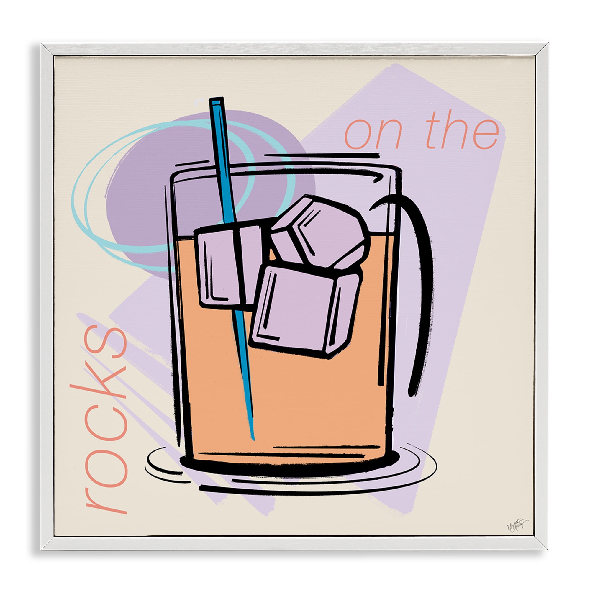 Stupell Industries On The Rocks Drink Food & Beverage Painting White Framed Art Print Wall Art, 17 x 17