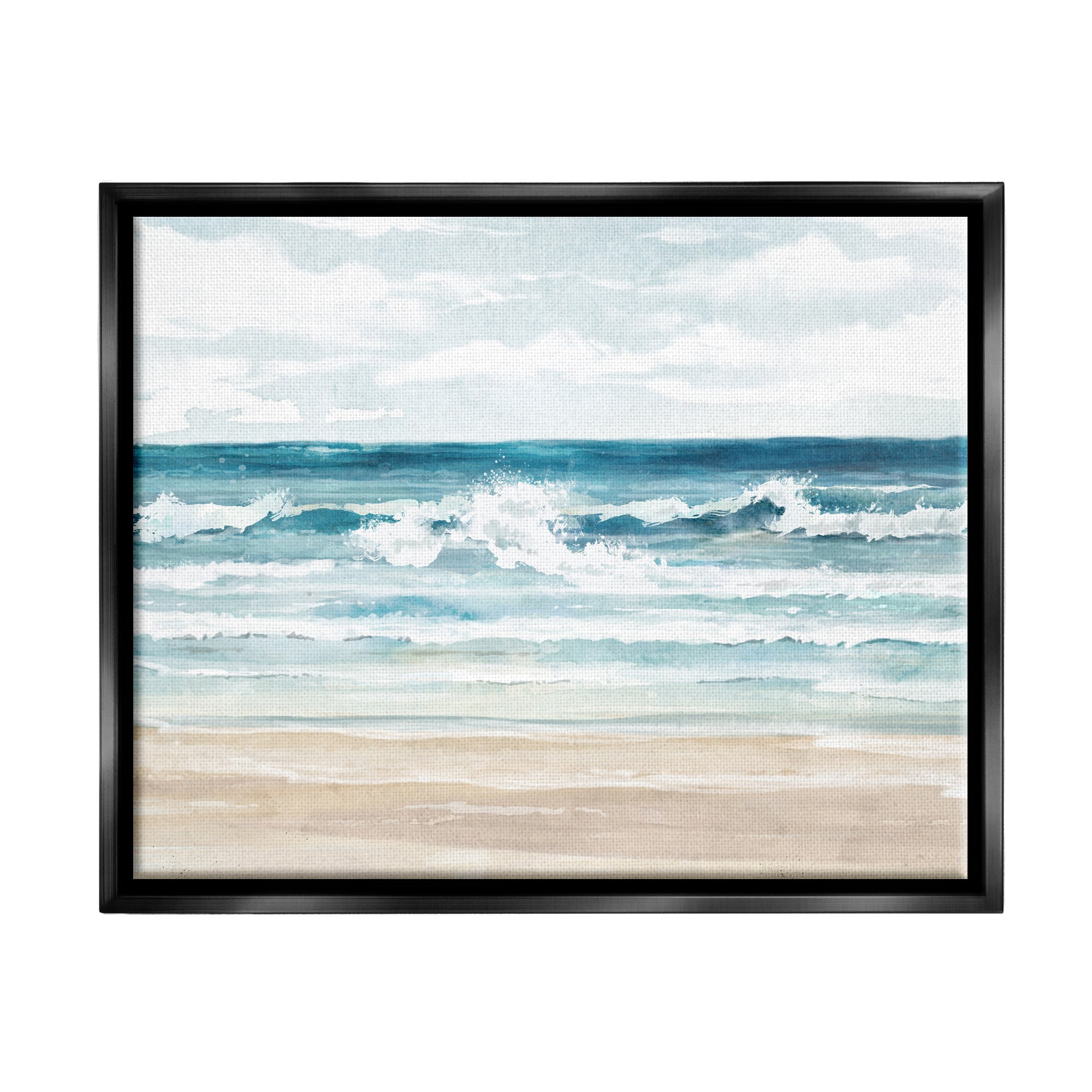 Stupell Industries On The Shore Beach Waves Landscape Painting Black Floater Framed Canvas Art Print Wall Art, 21 x 17