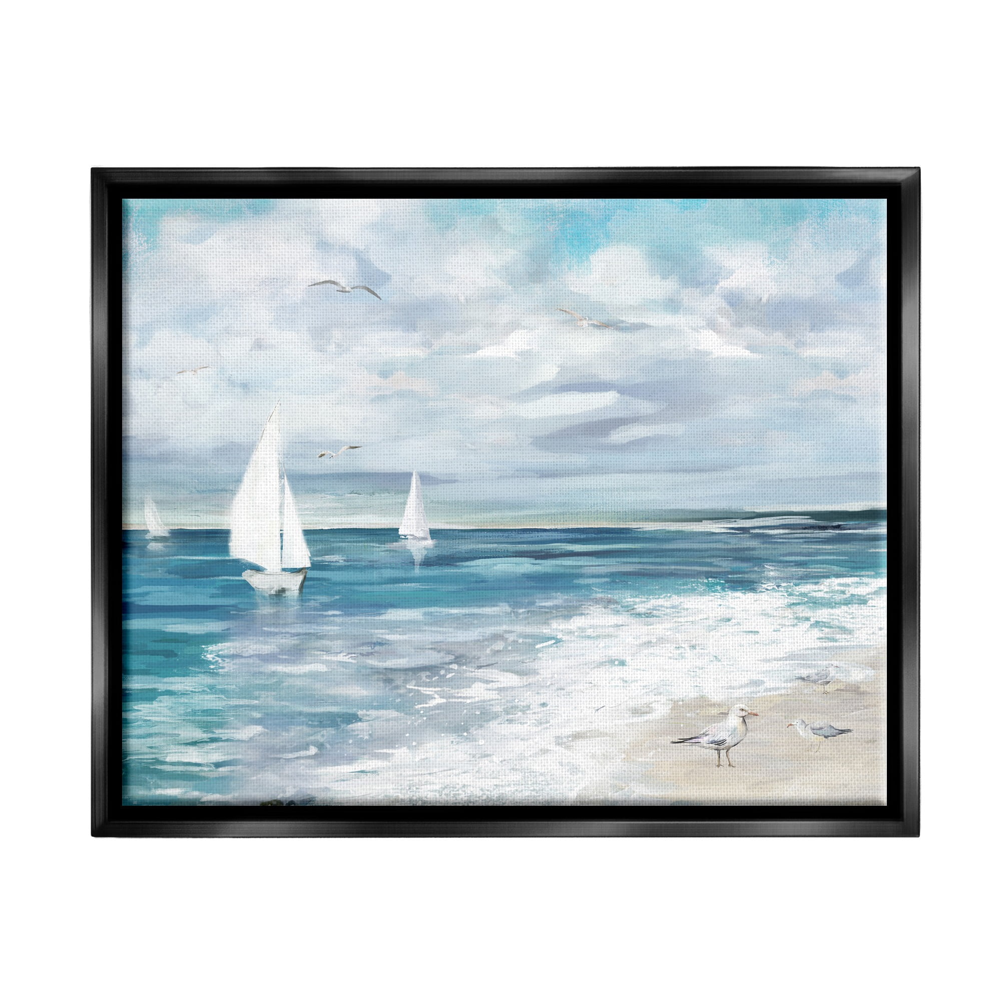 Stupell Industries On The Water Landscape Nature Painting Black Floater Framed Canvas Art Print Wall Art, 21 x 17