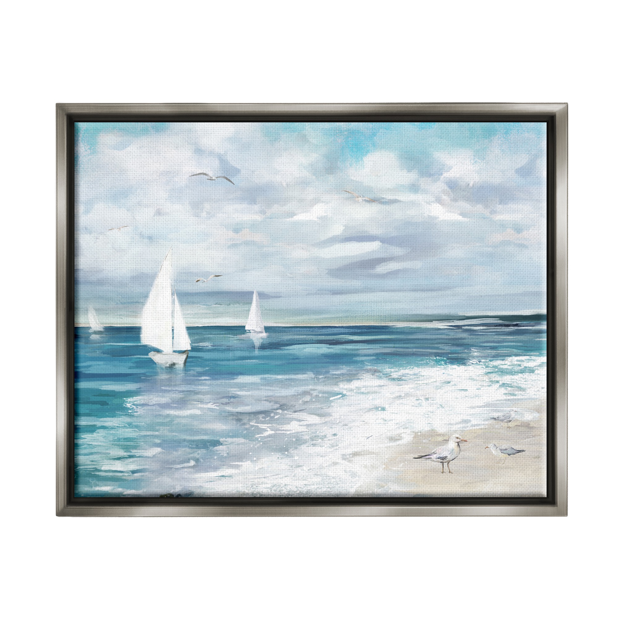 Stupell Industries On The Water Landscape Nature Painting Gray Floater Framed Canvas Art Print Wall Art, 21 x 17