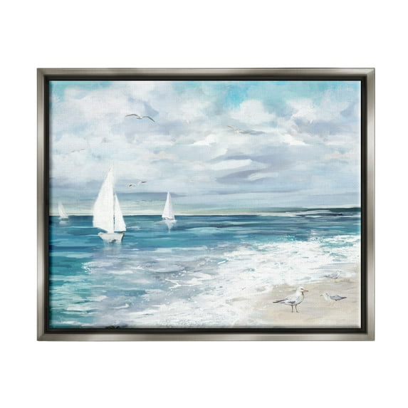 Stupell Industries On The Water Landscape Nature Painting Gray Floater Framed Canvas Art Print Wall Art, 31 x 25
