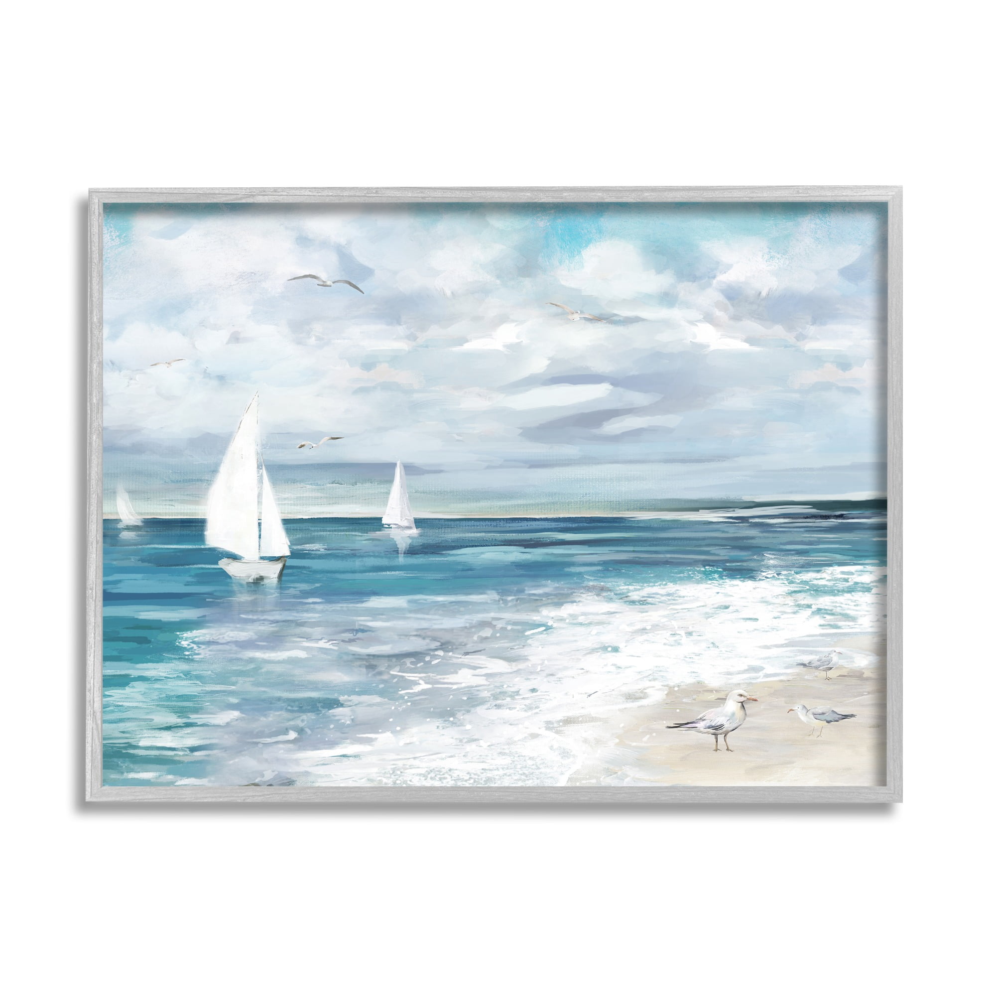 Stupell Industries On The Water Landscape Nature Painting Gray Framed Art Print Wall Art, 20 x 16