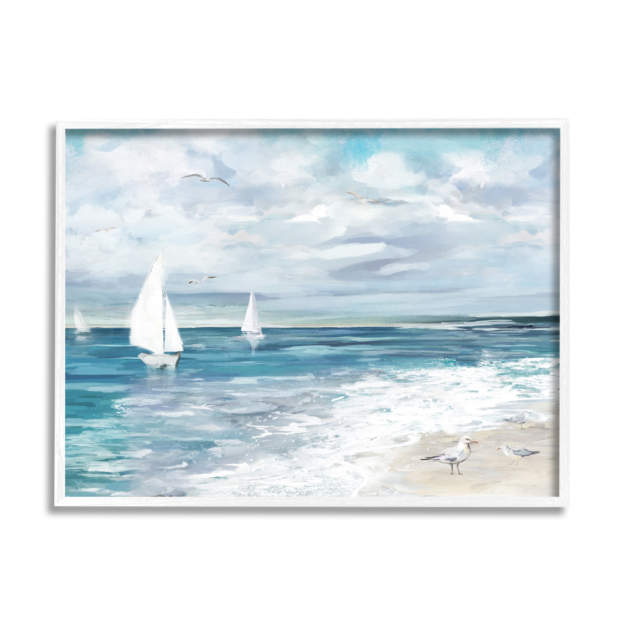 Stupell Industries On The Water Landscape Nature Painting White Framed Art Print Wall Art, 14 x 11