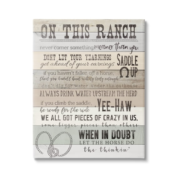Stupell Industries On This Ranch Rules Typography Painting Gallery Wrapped Canvas Art Print Wall Art, 16 x 20