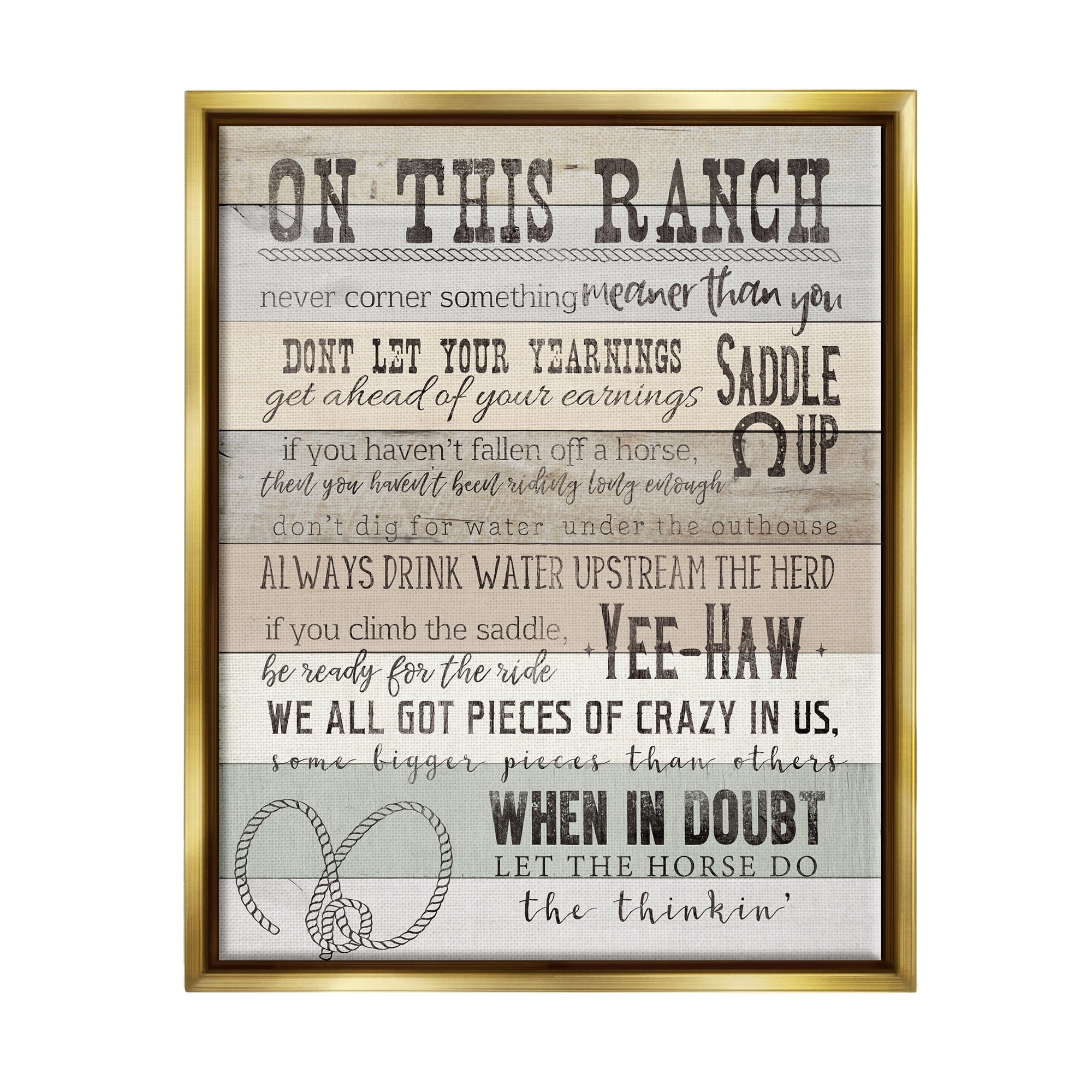 Stupell Industries On This Ranch Rules Typography Painting Gold Floater Framed Canvas Art Print Wall Art, 25 x 31
