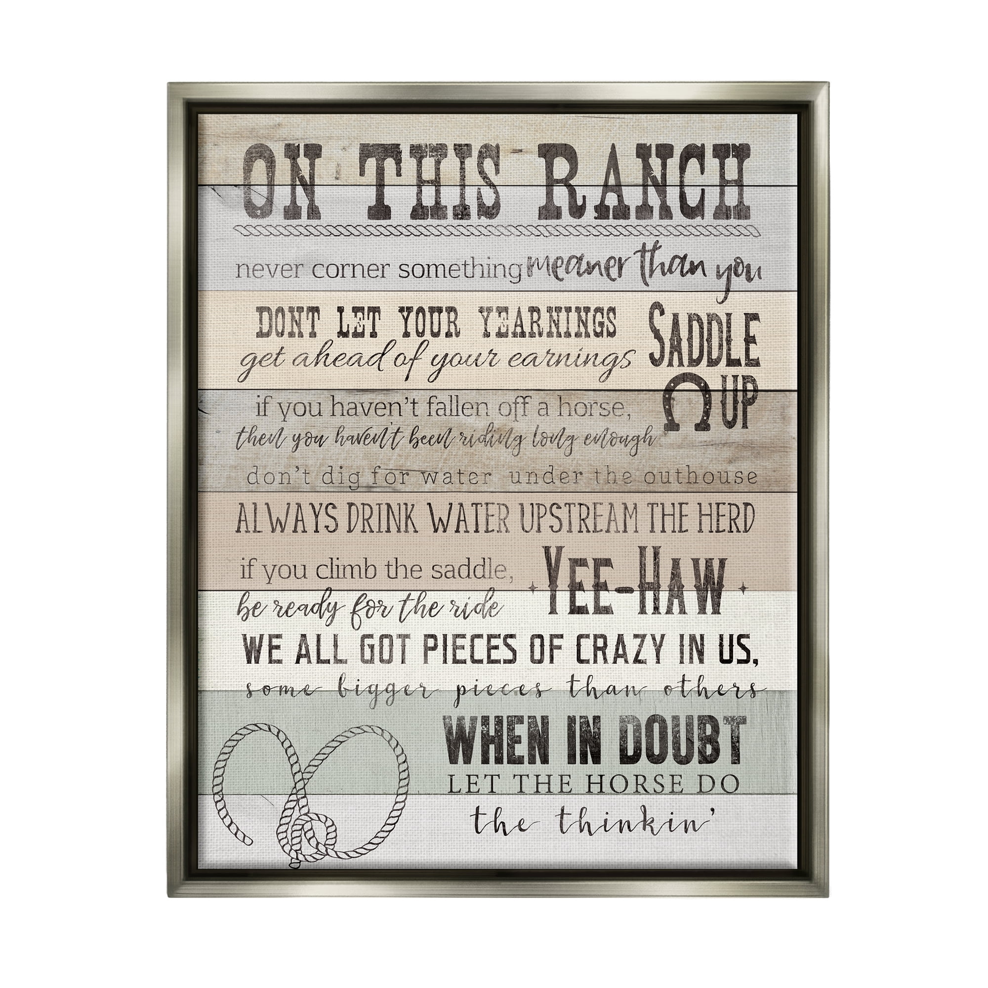Stupell Industries On This Ranch Rules Typography Painting Gray Floater Framed Canvas Art Print Wall Art, 25 x 31