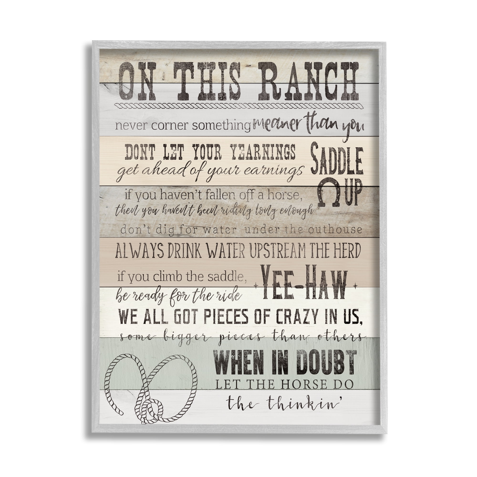 Stupell Industries On This Ranch Rules Typography Painting Gray Framed Art Print Wall Art, 24 x 30