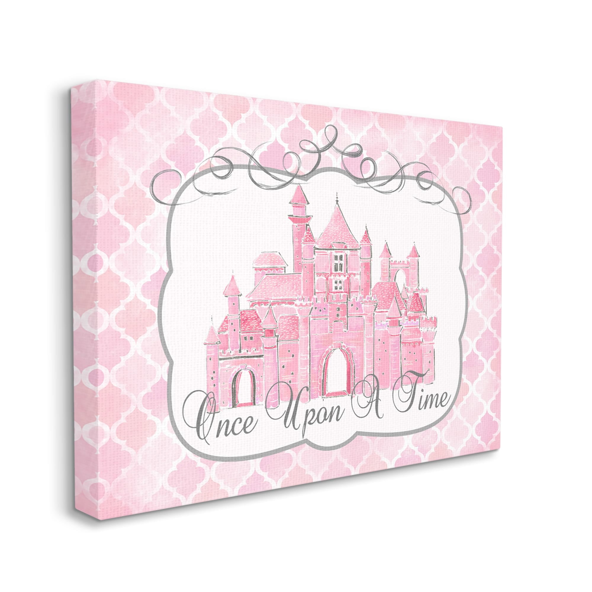 Stupell Industries Once Upon a Time Pink Water Color Castle Art for Kids Painting Gallery Wrapped Canvas Art Print Wall Art, 16 x 20