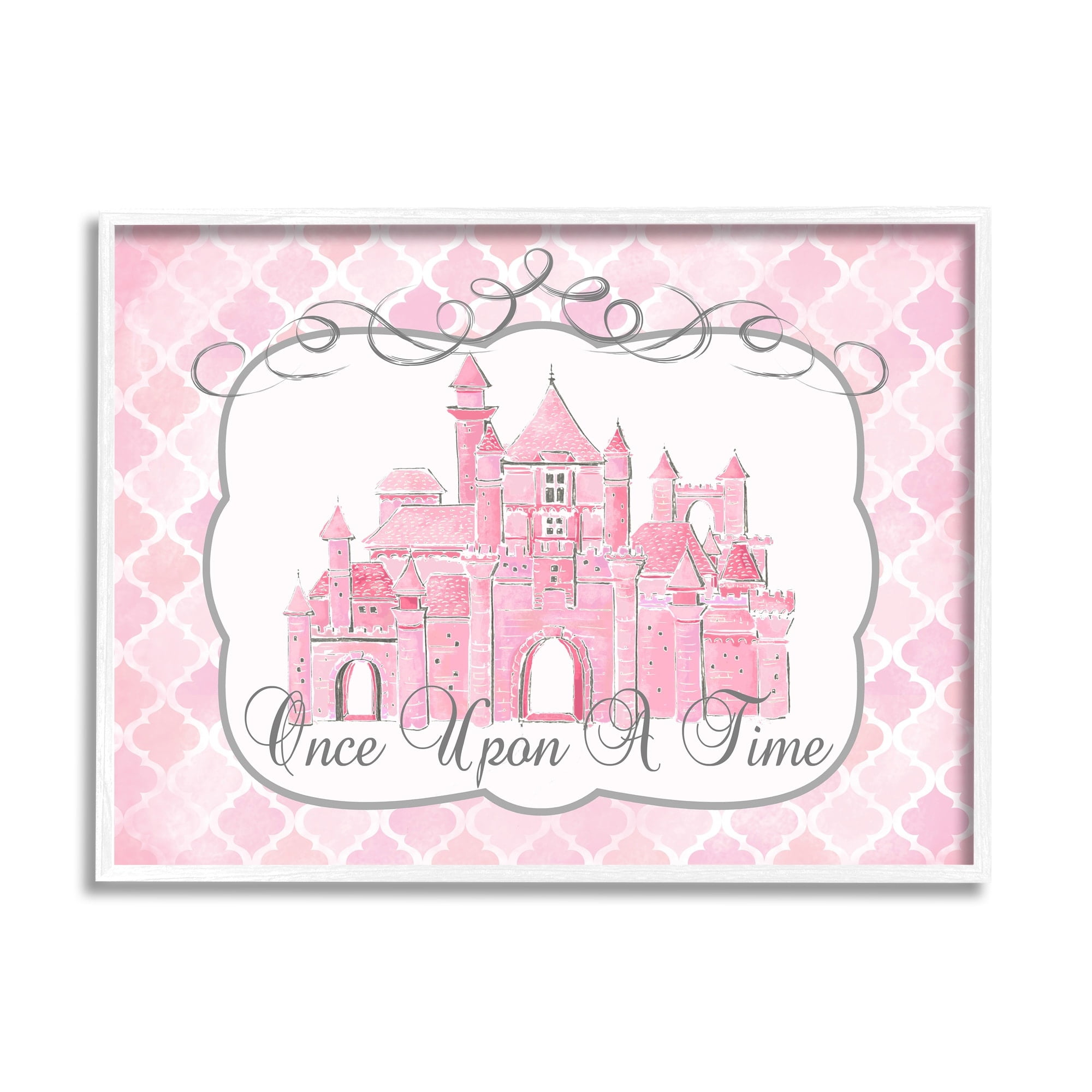 Stupell Industries Once Upon a Time Pink Water Color Castle Paintings White Framed Art Print Wall Art, 16x20, by Reesa Qualia