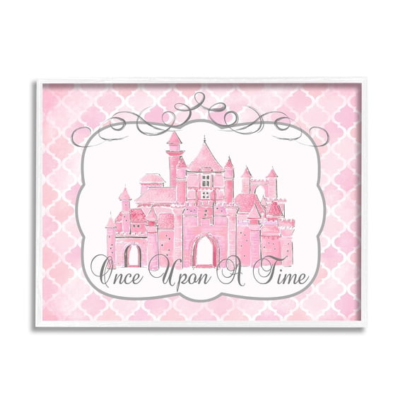 Stupell Industries Once Upon a Time Pink Water Color Castle Paintings White Framed Art Print Wall Art, 16x20, by Reesa Qualia