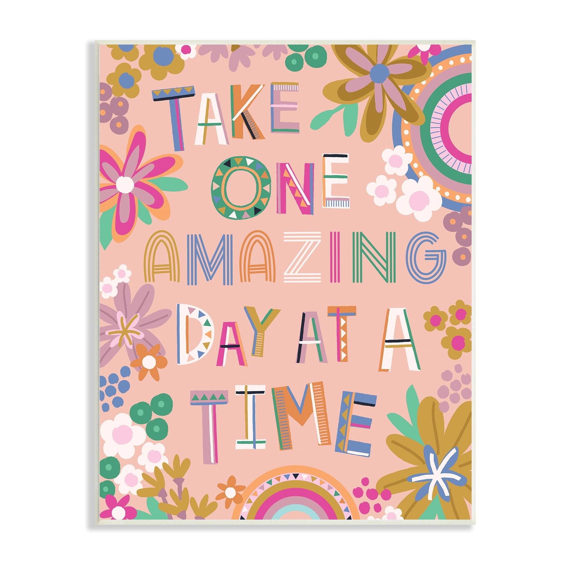 Stupell Industries One Amazing Day Motivational Phrase Children's Flower Rainbows,13 x 19, Design by Lisa Perry Whitebutton