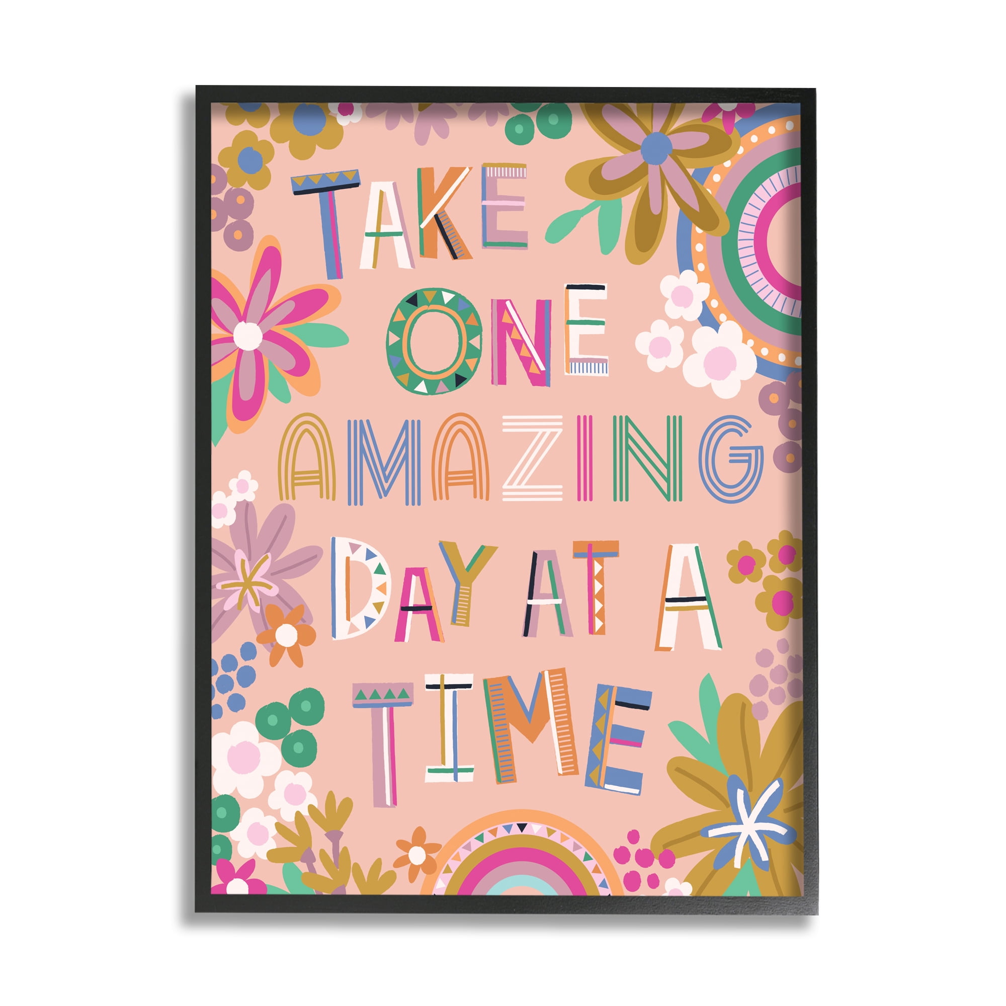 Stupell Industries One Amazing Day Motivational Phrase Children's Flower Rainbows,16 x 20, Design by Lisa Perry Whitebutton