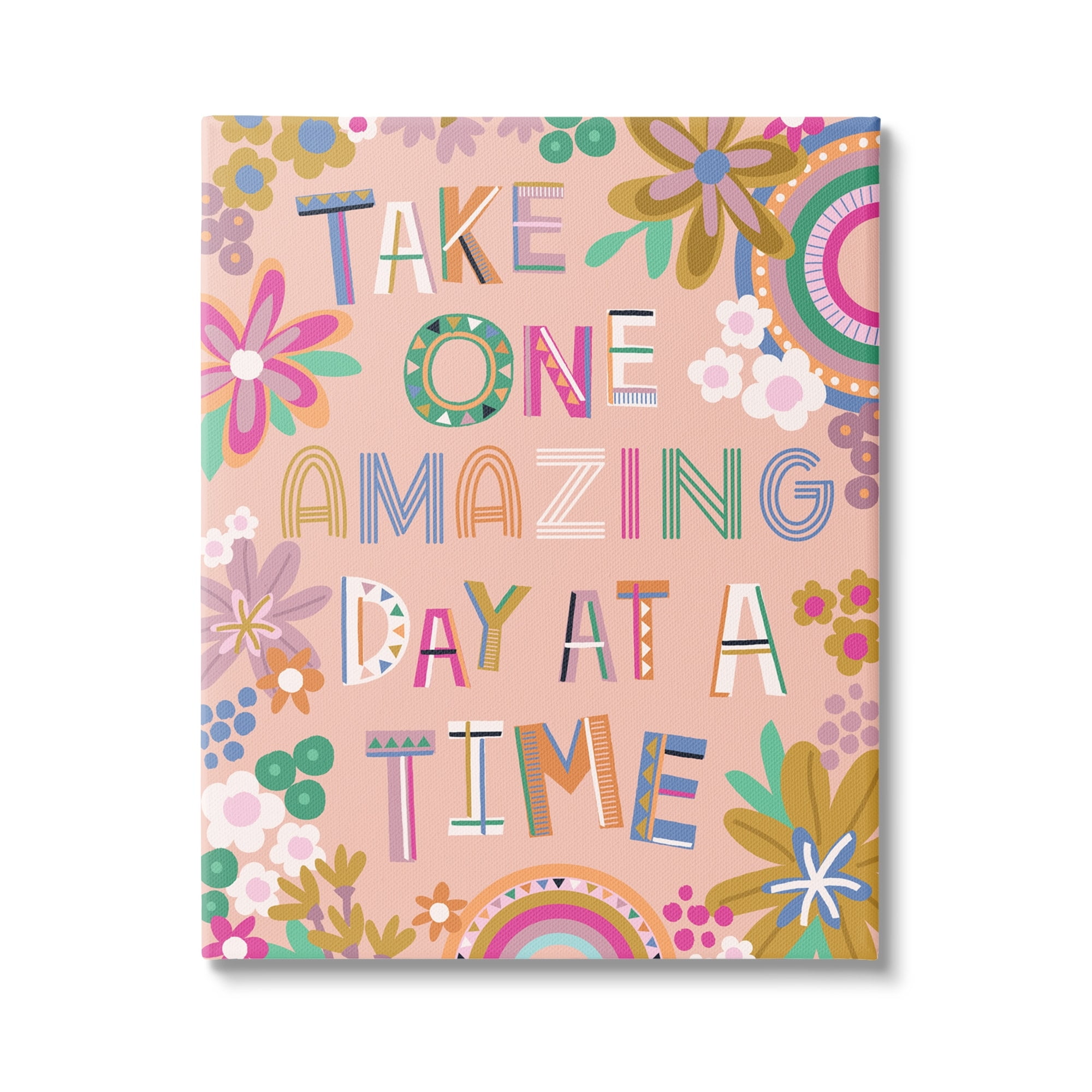 Stupell Industries One Amazing Day Motivational Phrase Children's Flower Rainbows,16 x 20, Design by Lisa Perry Whitebutton