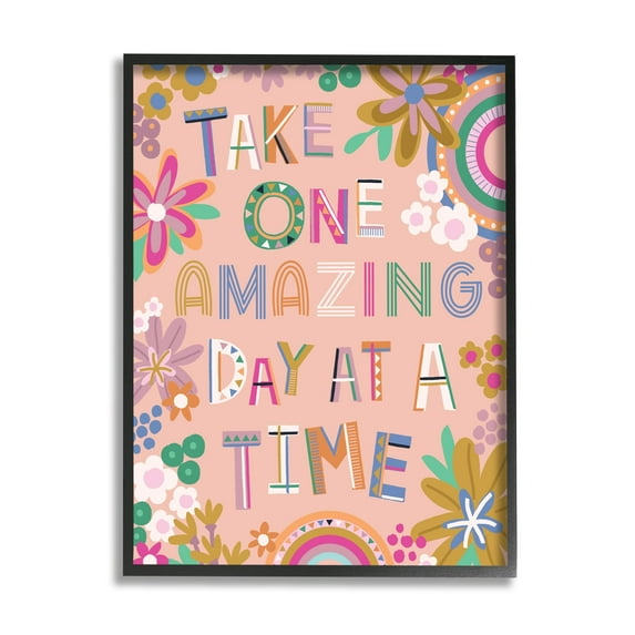 Stupell Industries One Amazing Day Motivational Phrase Children's Flower Rainbows,24 x 30, Design by Lisa Perry Whitebutton